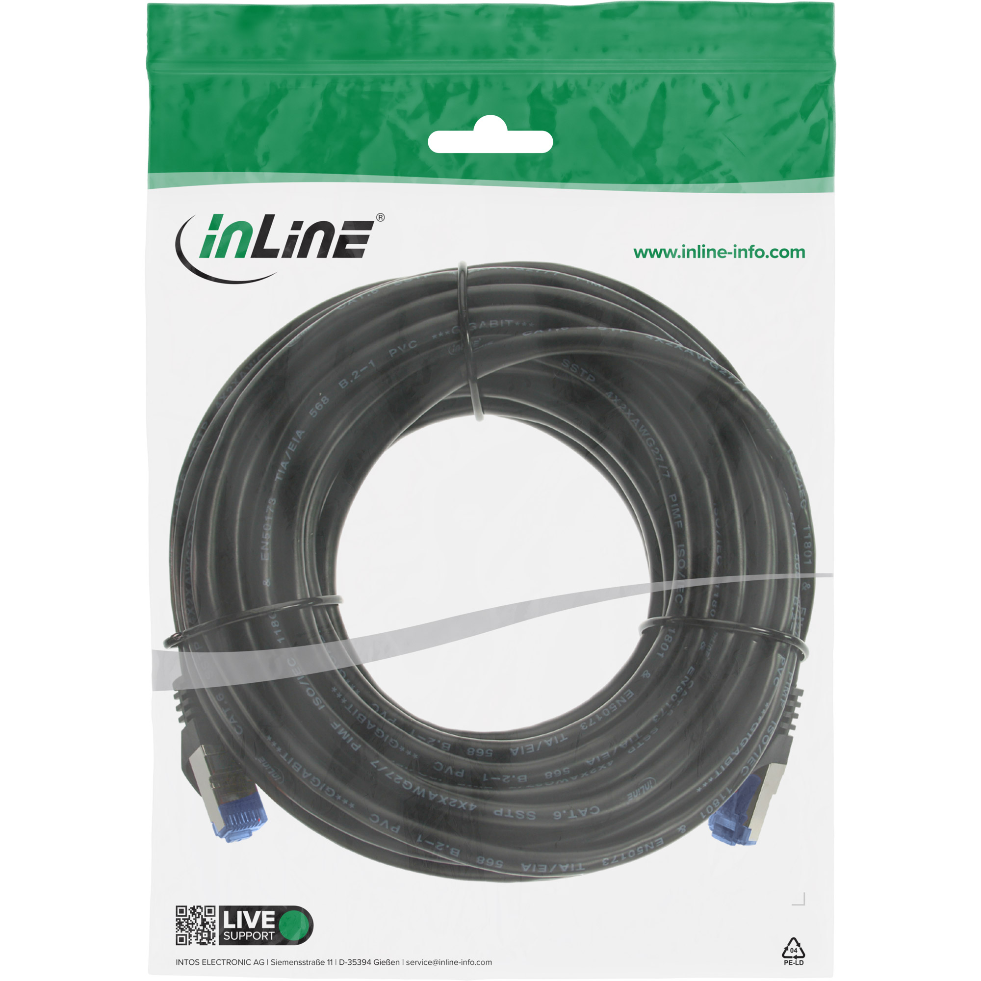 Inline® Patchkabel, Cat.6A, S/FTP, PE outdoor, schwarz, 30m