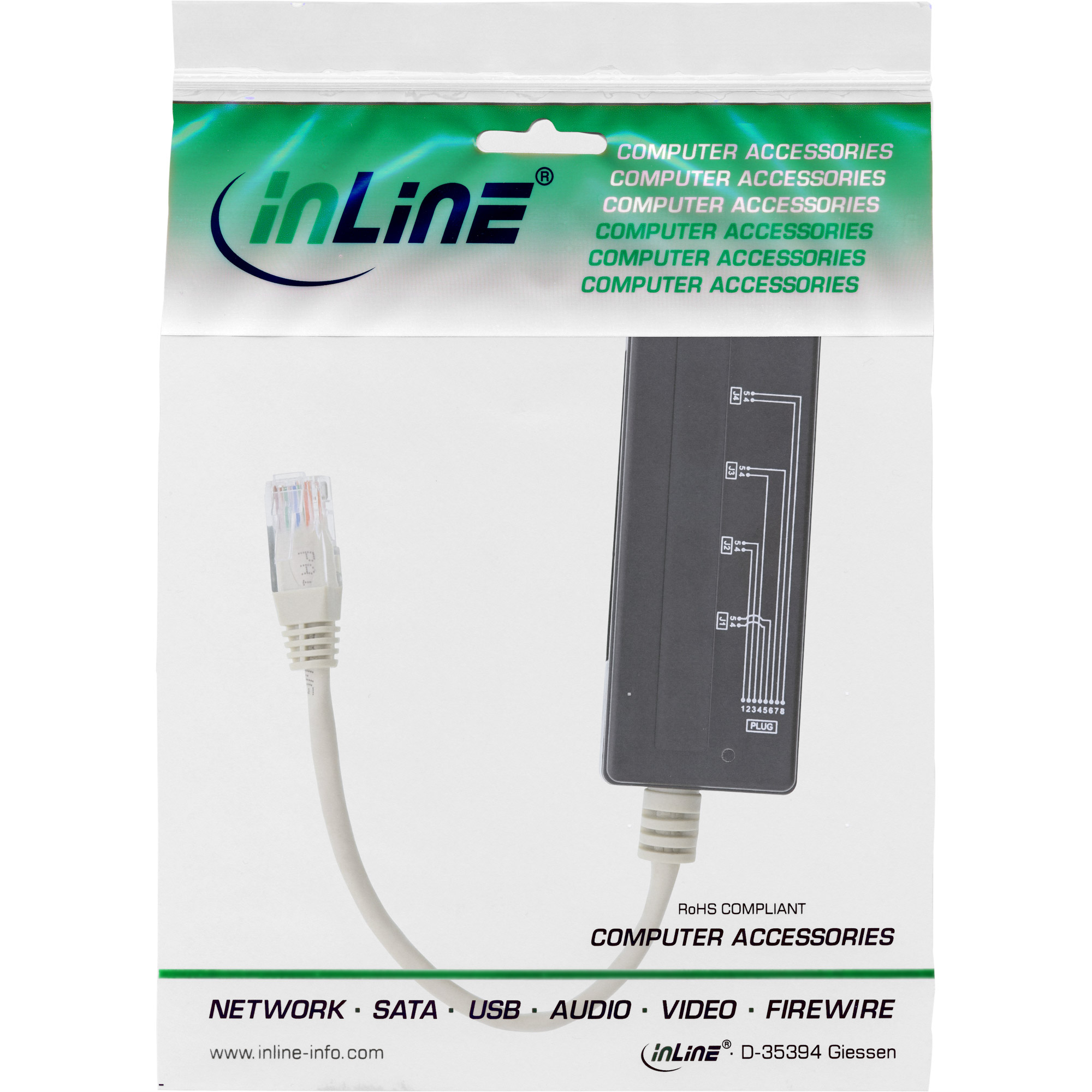 0.15m - Inline® 4-fach Telefon Port Splitter, RJ45 Stecker an 4x RJ45 Buchse