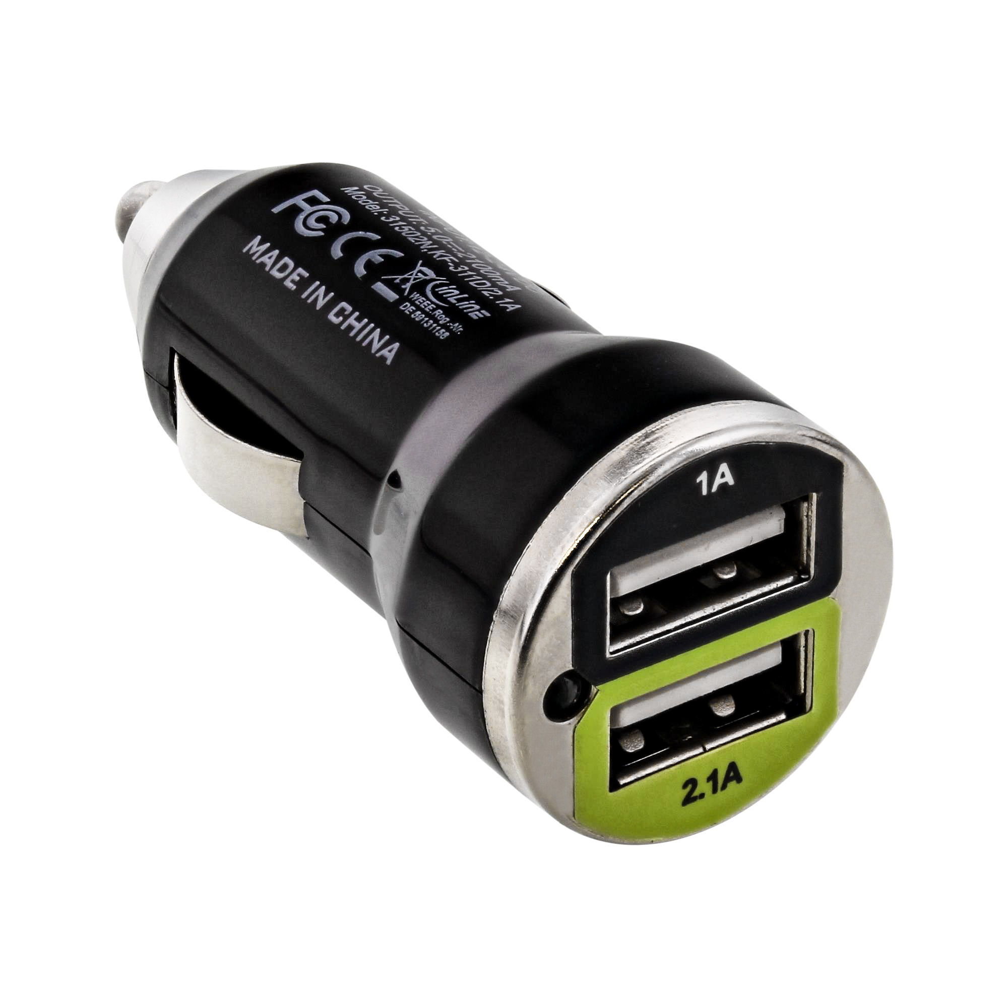 Inline® USB KFZ Ladegerät Stromadapter, 12/24VDC zu 5V DC/2.1A, Mini