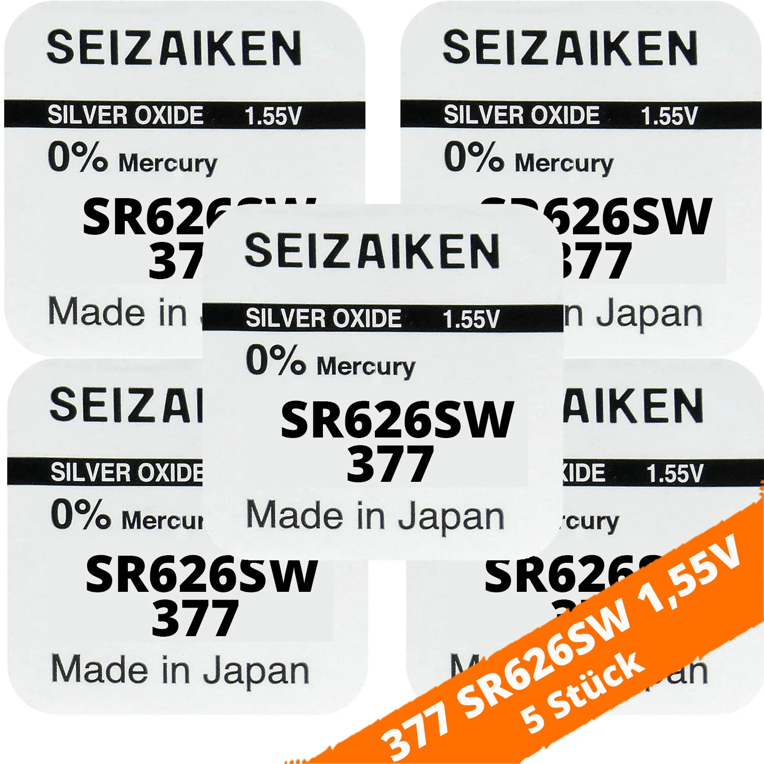 5x SR626SW SR66 377 Silberoxid Batterie Seizaiken 1,55 V