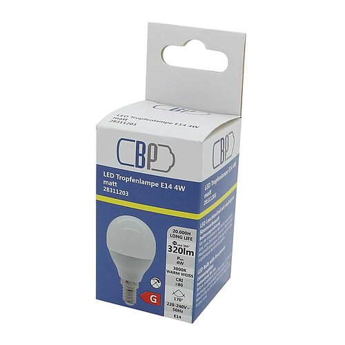 BP LED Tropfenlampe E14 4W warm weiß matt