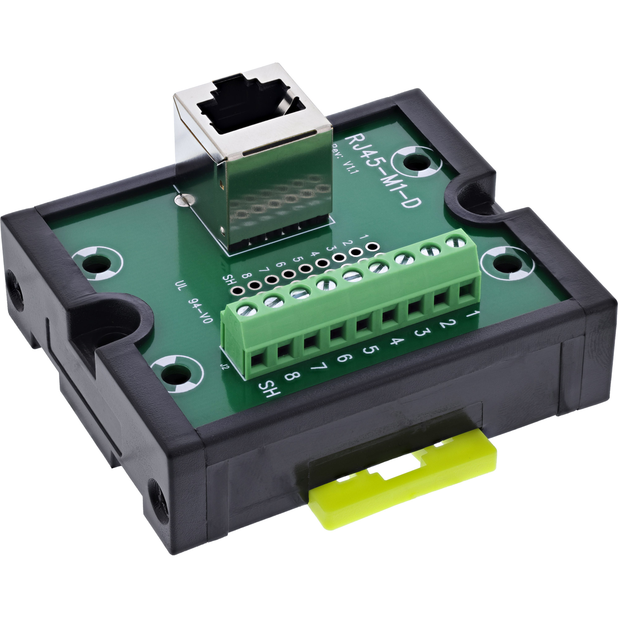 InLine® RJ45 Breakout-Buchse an 9-pol. Schraubklemme, Hutschiene, geschirmt