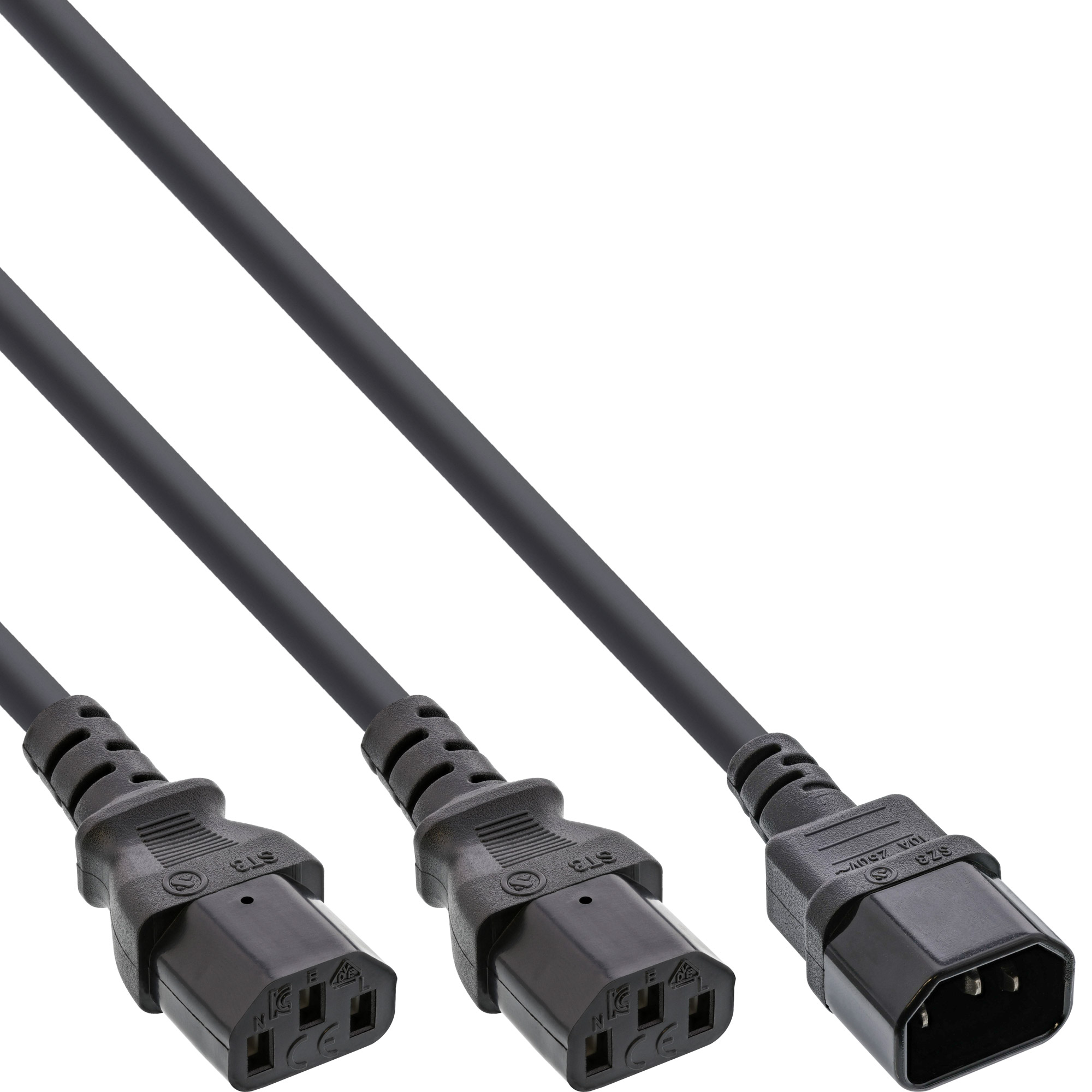 Inline® Netz-Y-Kabel, Kaltgeräte, 1x IEC-C14 auf 2x IEC-C13, 1m