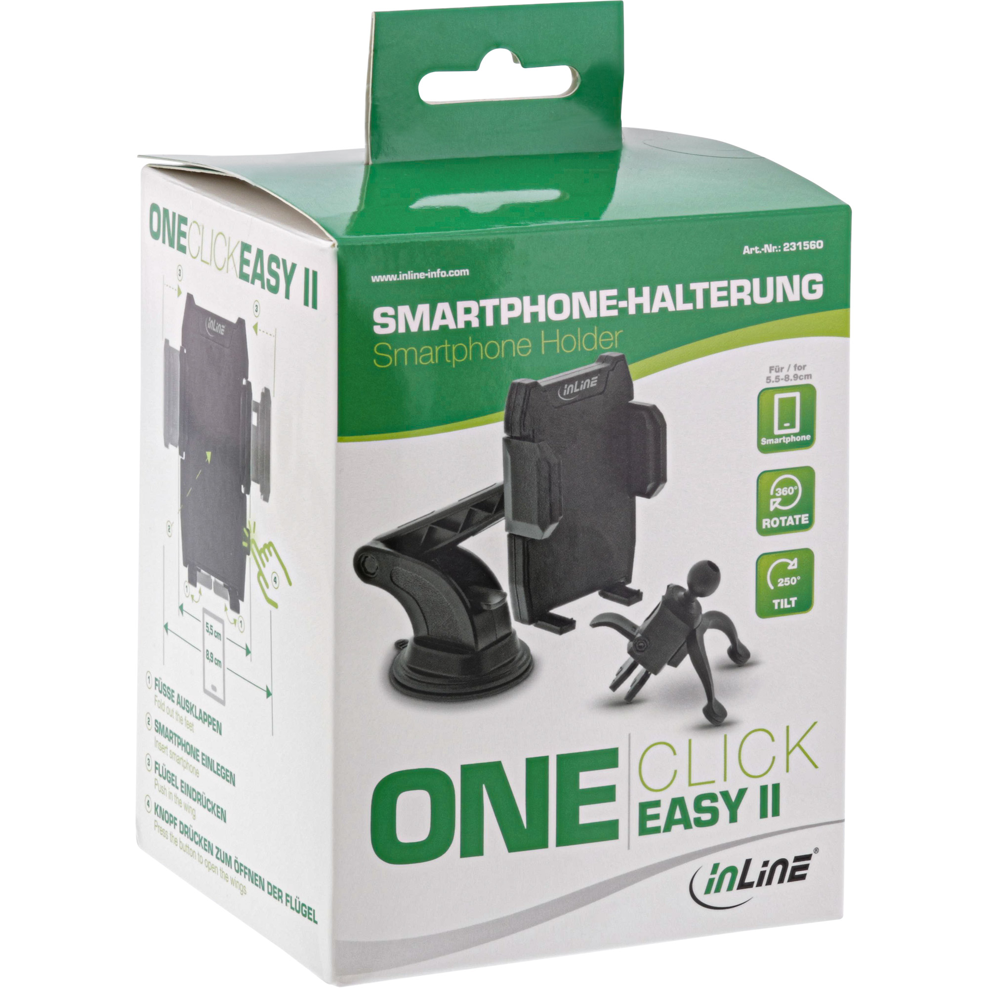 Inline® KFZ Smartphone Halterung mit Saugnapf oder für Lüftungsgitter, universal