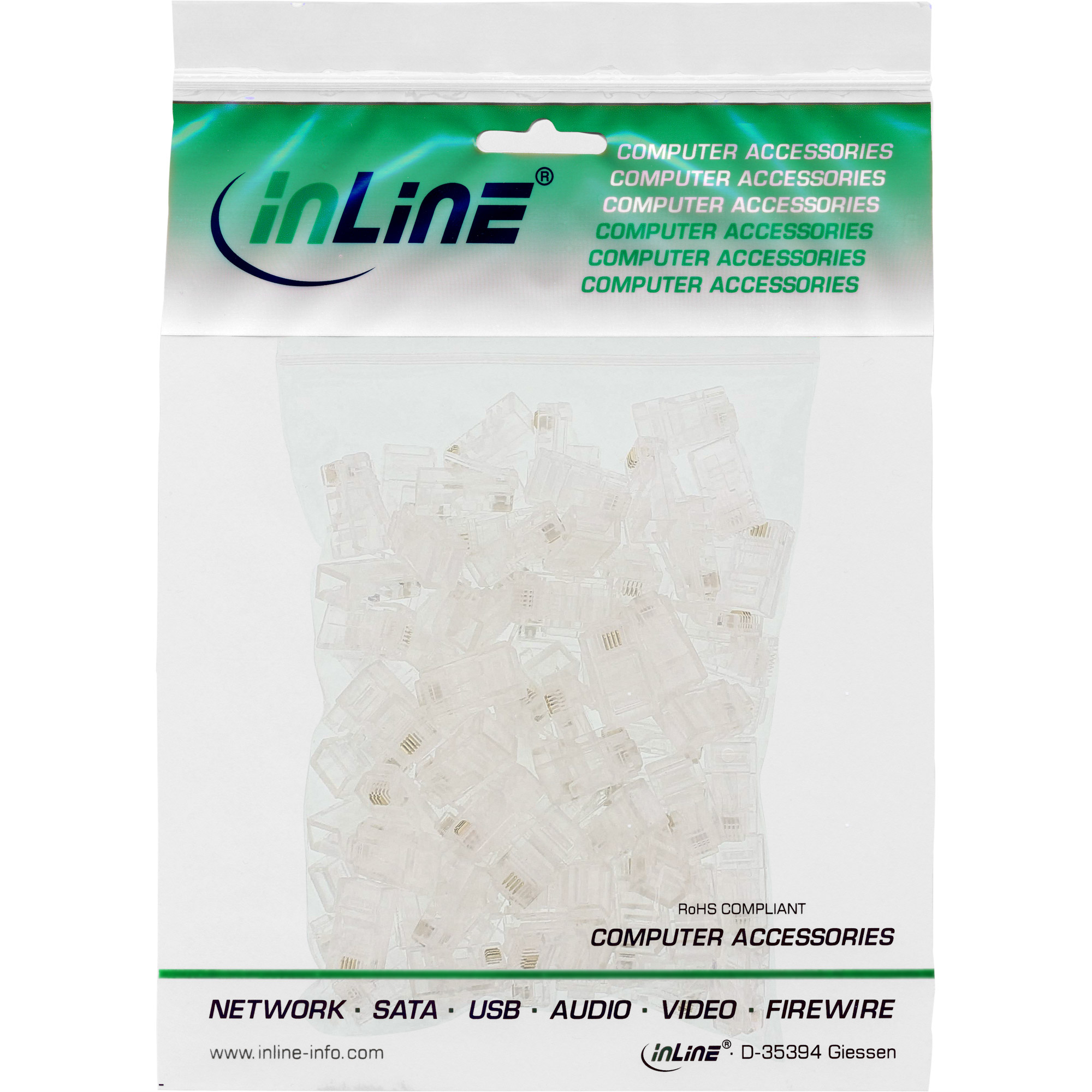 100x Inline® Modularstecker 8P4C RJ45 zum Crimpen auf Flachkabel (ISDN)