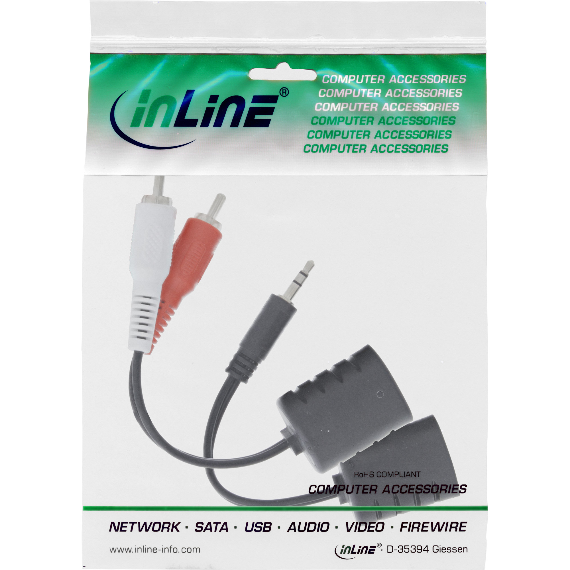 Inline® Audio über RJ45 passiv, 2x Cinch 1x Klinke 3,5mm / RJ45 Buchse, max. 50m