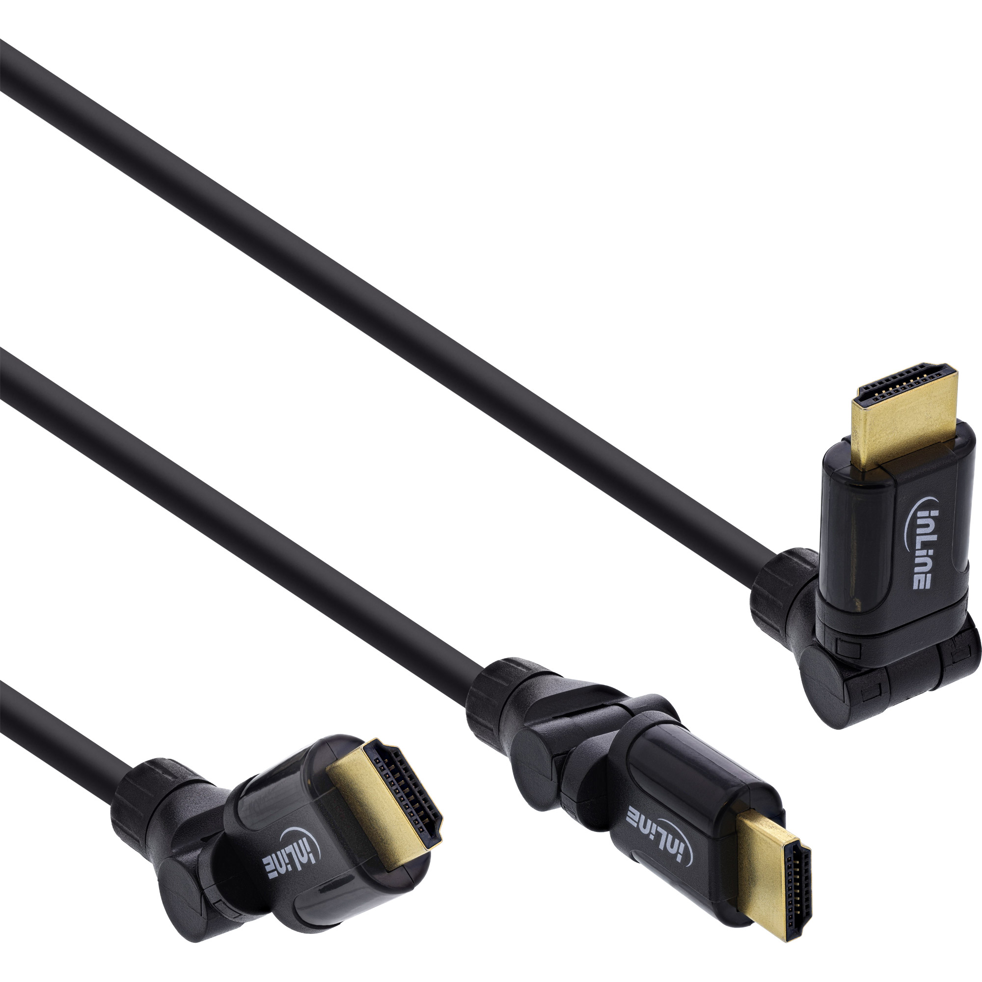 Inline® HDMI-HS Kabel m. Eth., ST/ST, verg. Kon., schwarz, flex. Winkelst., 3m