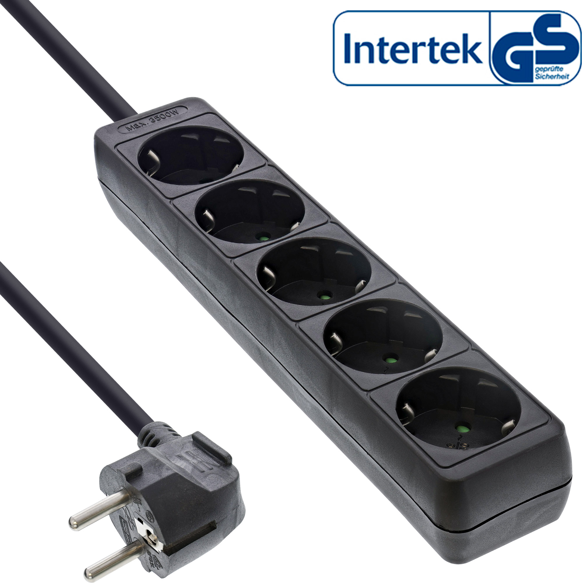 Inline® Steckdosenleiste, 5-fach Schutzkontakt, schwarz, 1,5m