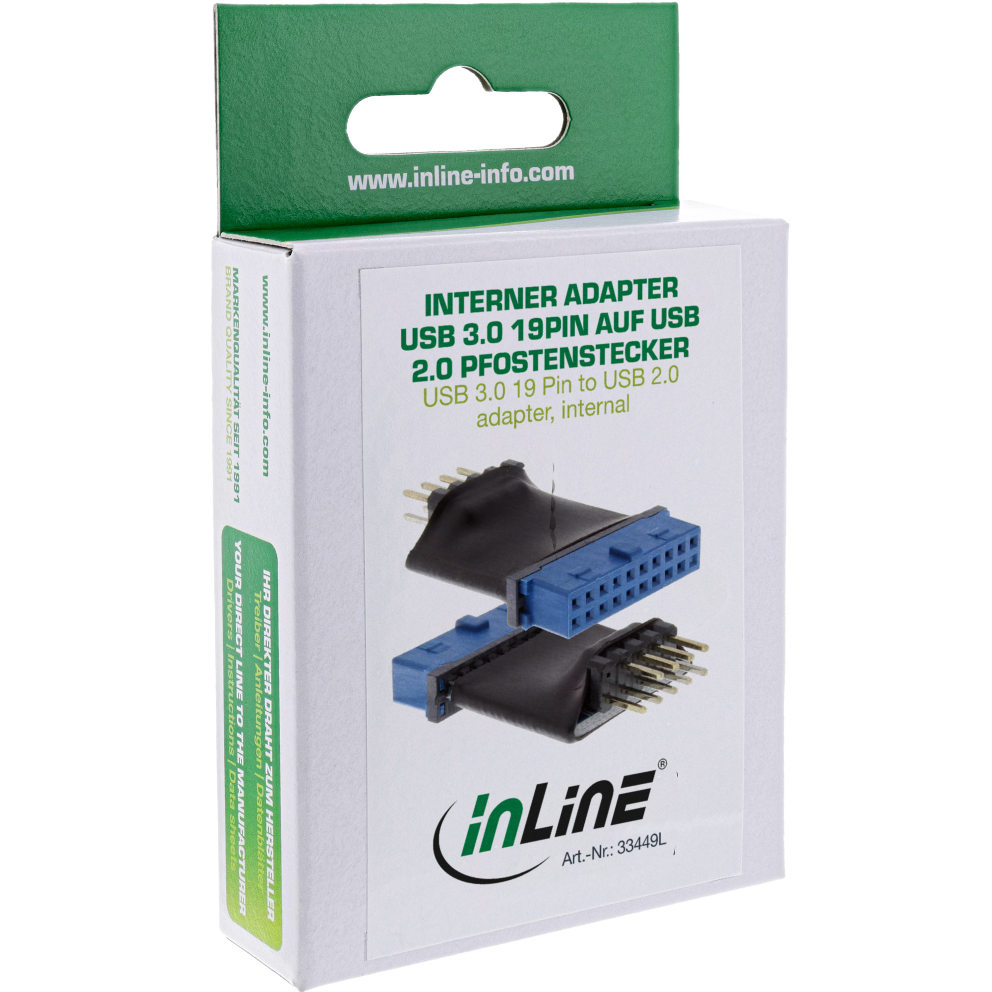 Inline® USB 3.0 zu 2.0 Adapter intern, USB 3.0 19pin auf USB 2.0 Pfostenstecker