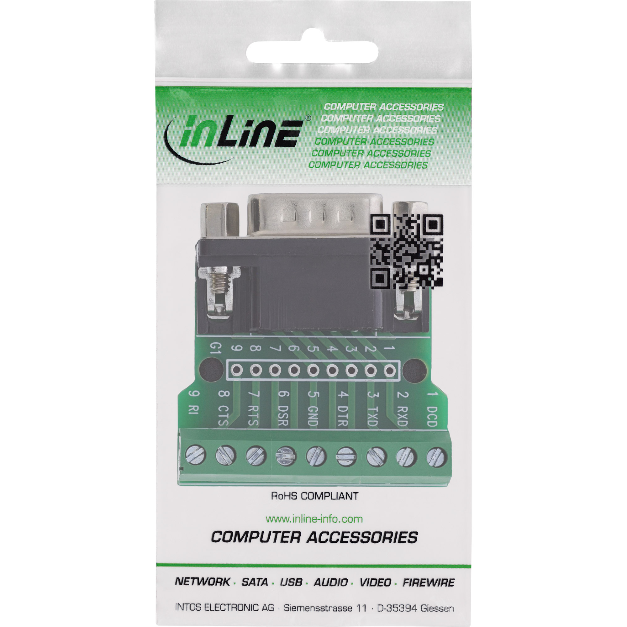 InLine® Terminalblock D-Sub 9 Stecker , Schraubklemme, Schraubsicherung