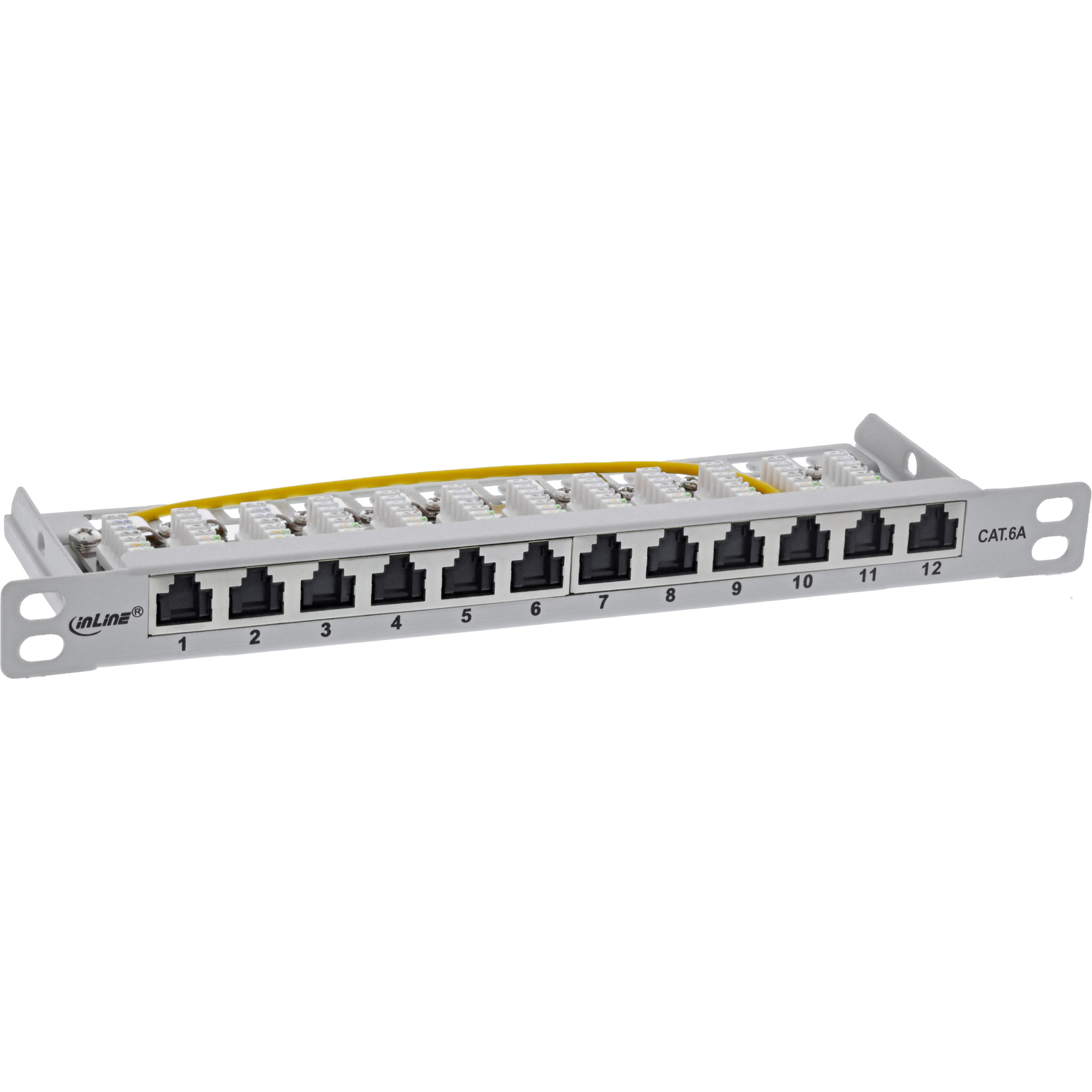 Inline® 10" Patchfeld Cat.6A 0,5HE 12-fach, lichtgrau, RAL7035, mit Staubschutz