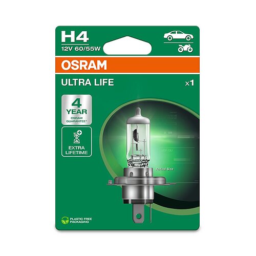 OSRAM H4 12V 60/55W P43t ULTRA LIFE 4 Jahre Garantie 1 Stück Blister