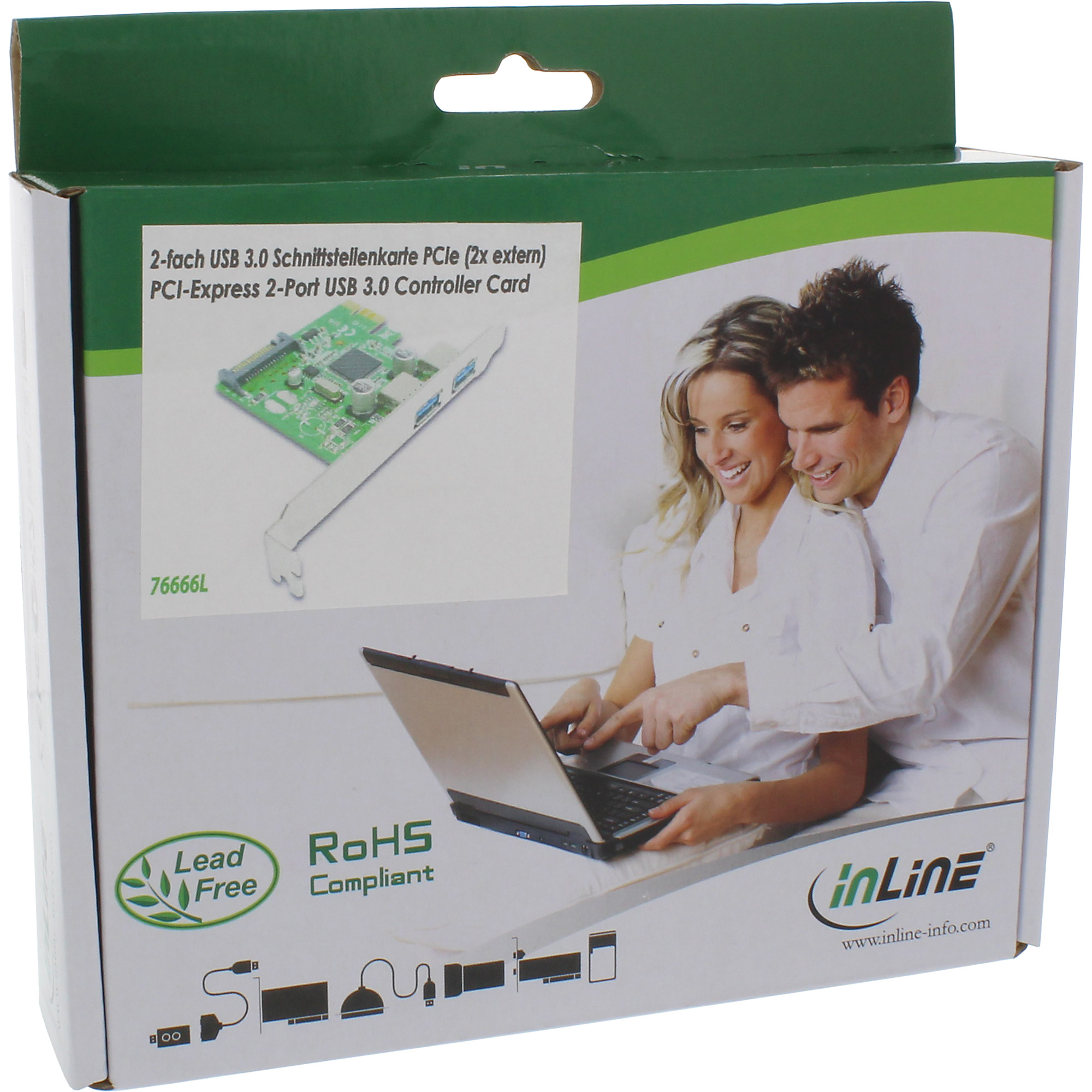 Inline® Schnittstellenkarte, 2x USB 3.0, PCIe, mit SATA Strom