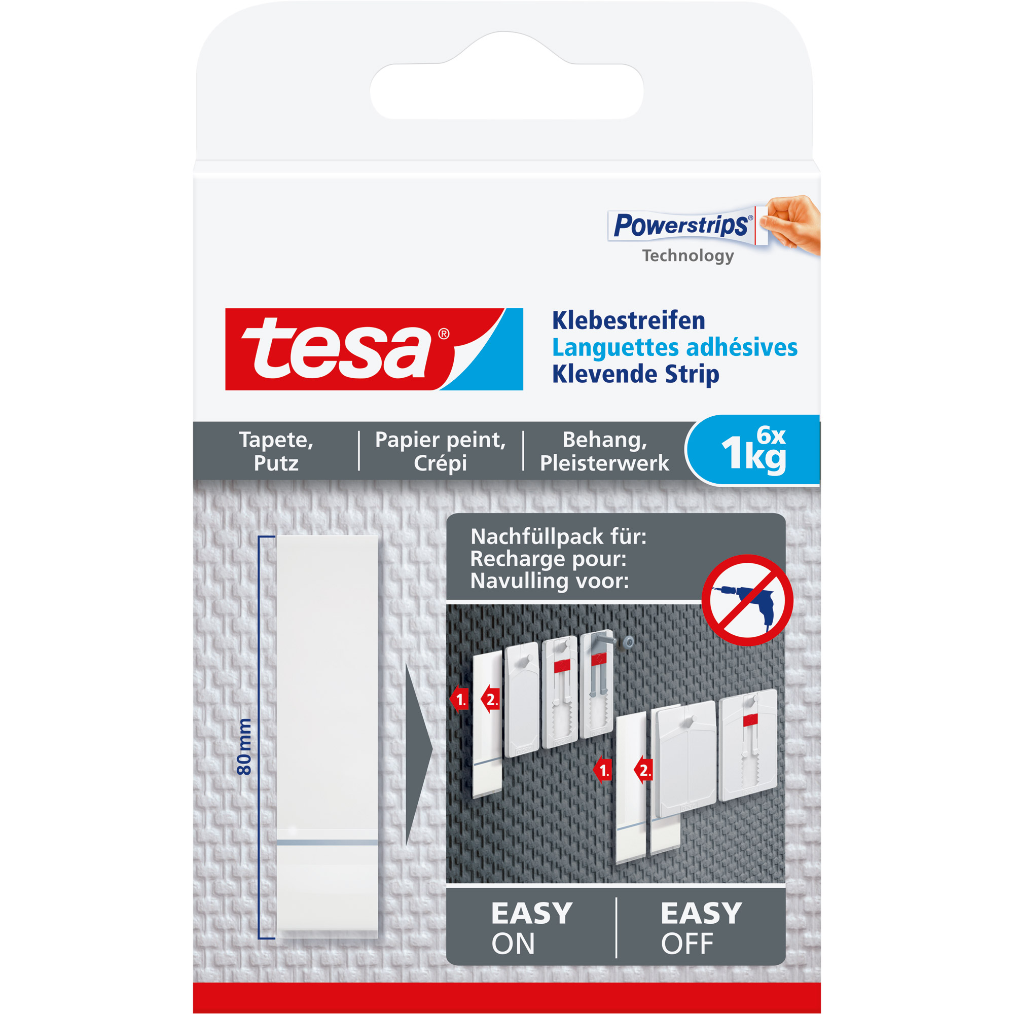 tesa Klebestreifen, 6 Stück, für Tapeten und Putz, bis zu 1kg pro Streifen, weiß tesa Klebestreifen, 6 Stück, für Tapeten und Putz, bis zu 1kg pro Streifen, weiß