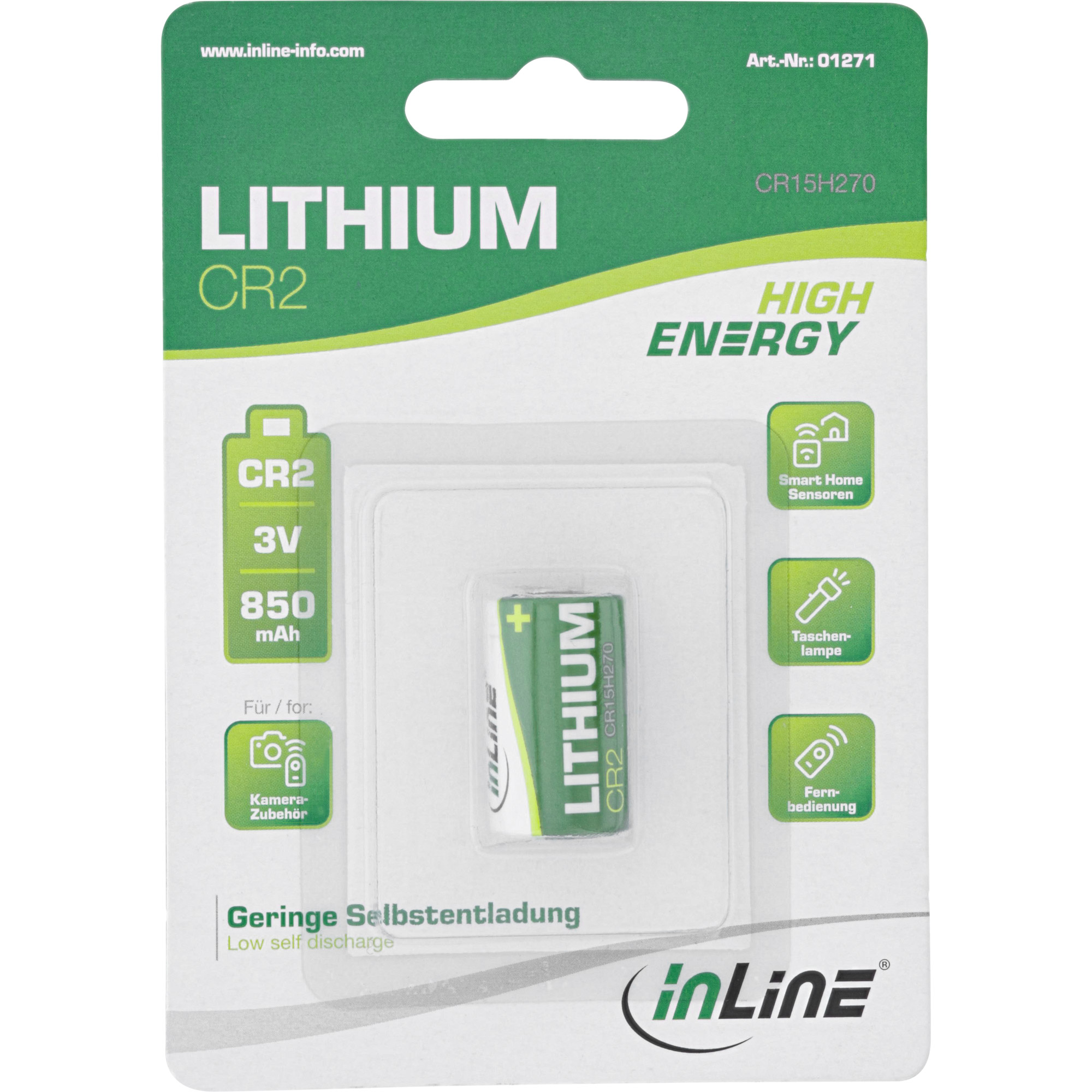 InLine® Lithium High Energy Batterie, Fotobatterie, CR2, 3V 850mAh, 1er Pack InLine® Lithium High Energy Batterie, Fotobatterie, CR2, 3V 850mAh, 1er Pack