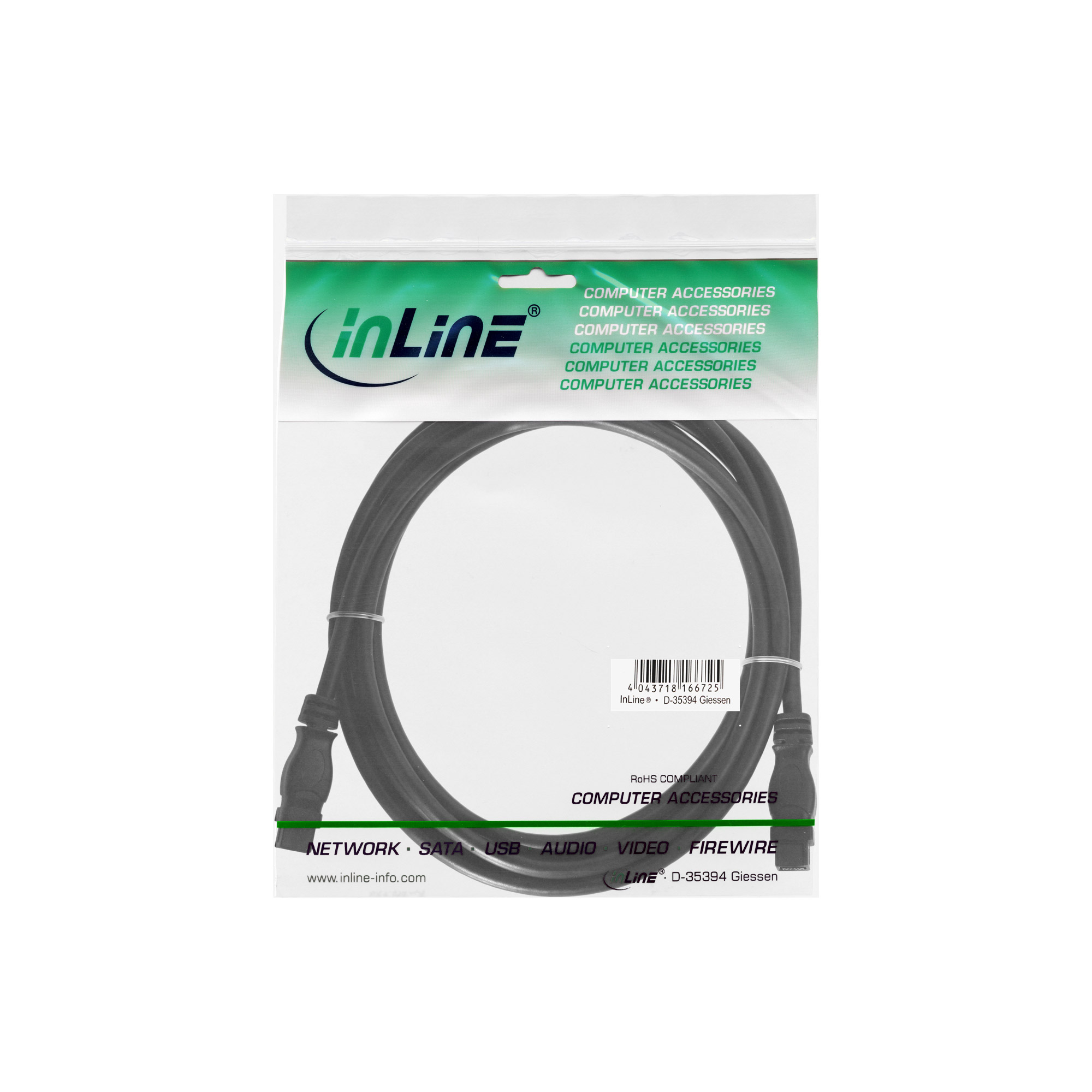 Inline® FireWire Kabel, IEEE1394 9pol Stecker / Stecker, schwarz, 1,8m Inline® FireWire Kabel, IEEE1394 9pol Stecker / Stecker, schwarz, 1,8m