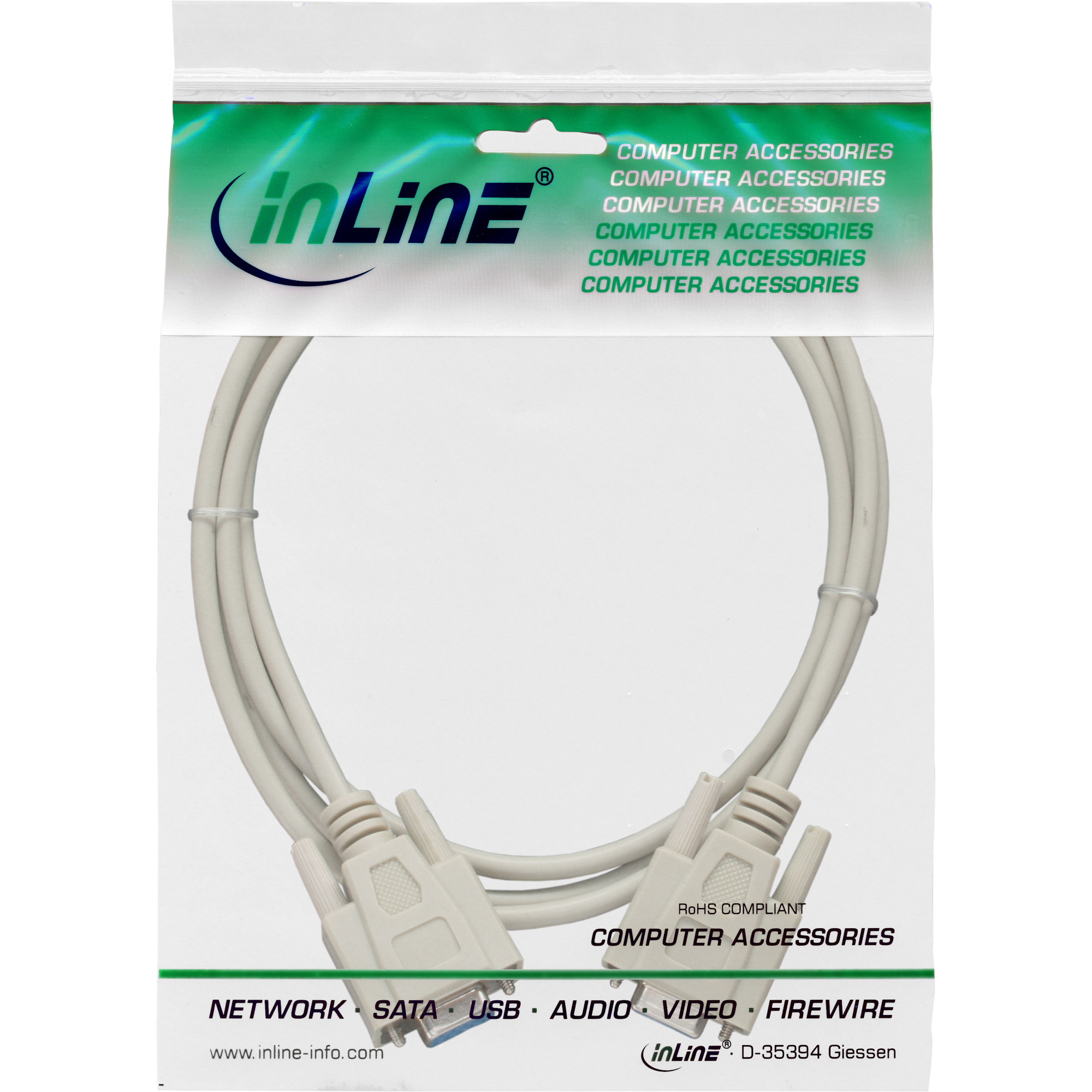 Inline® Serielles Kabel, 9pol Buchse / Buchse, vergossen, 1:1 belegt, 5m