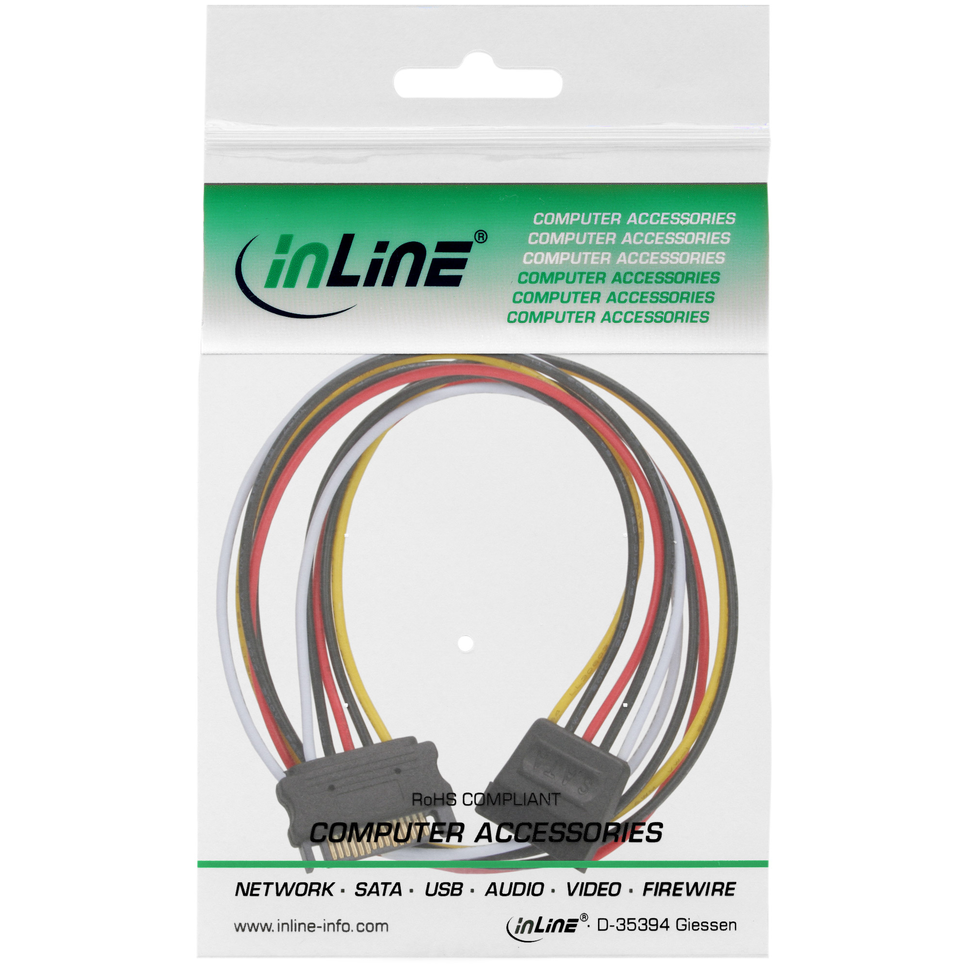 Inline® Strom VerLängerung intern, SATA Stecker / Buchse, 0,30m