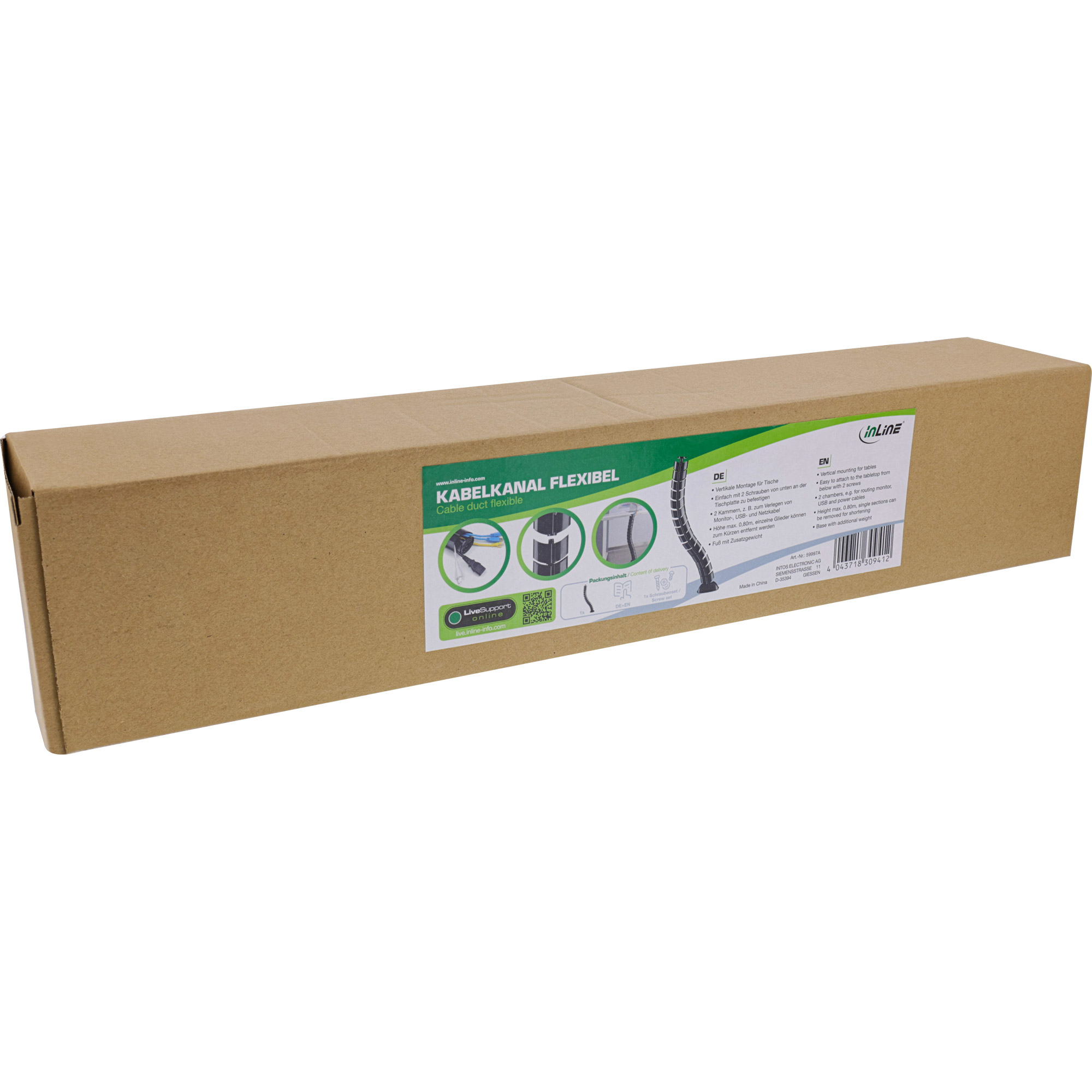 Inline® Kabelkanal flexibel, vertikal für Tische, 2 Kammern, 0,80m, schwarz
