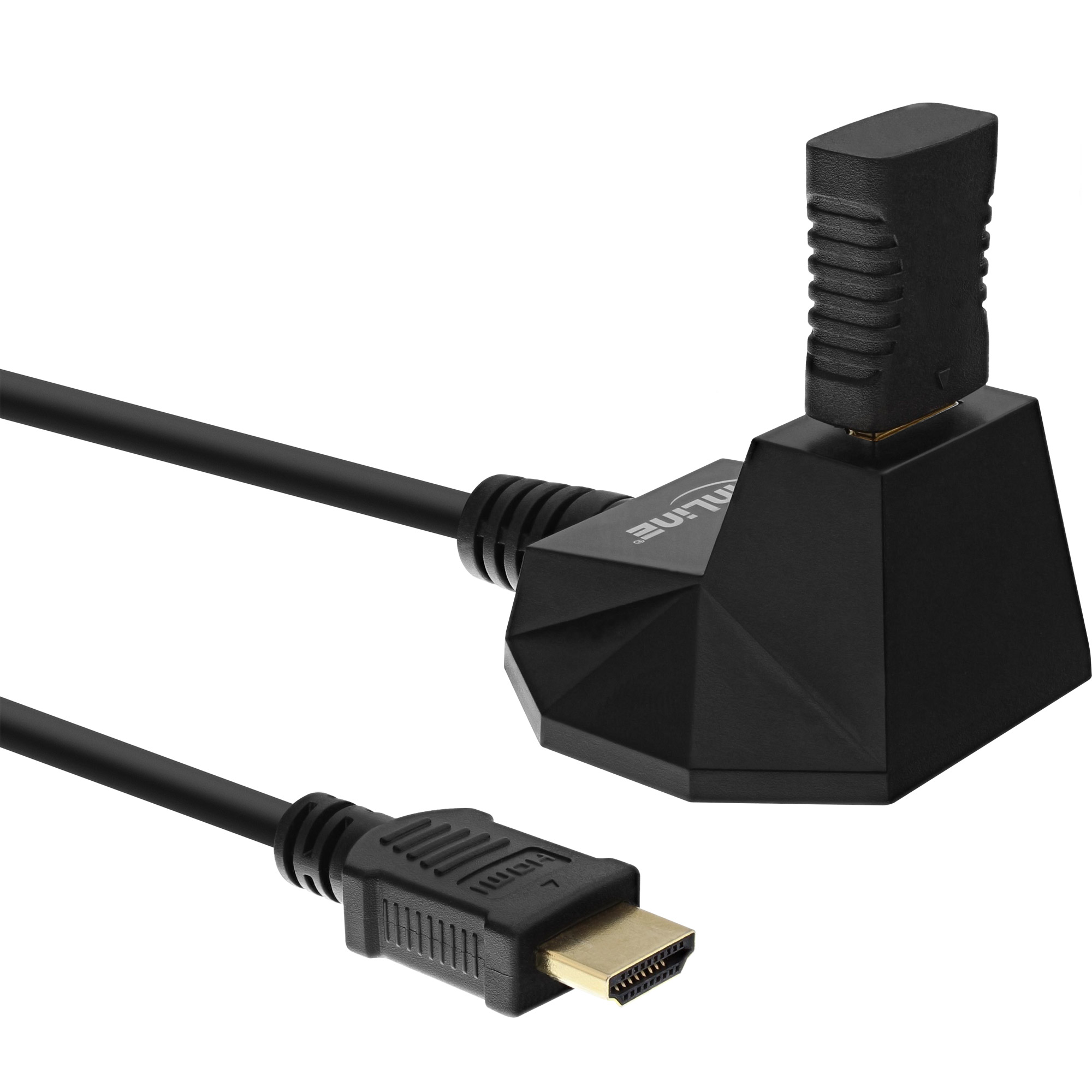 Inline® HDMI-HS Verl. m. Standfuß, m. Eth., 4K2K, ST / BU, schwarz / gold, 1m