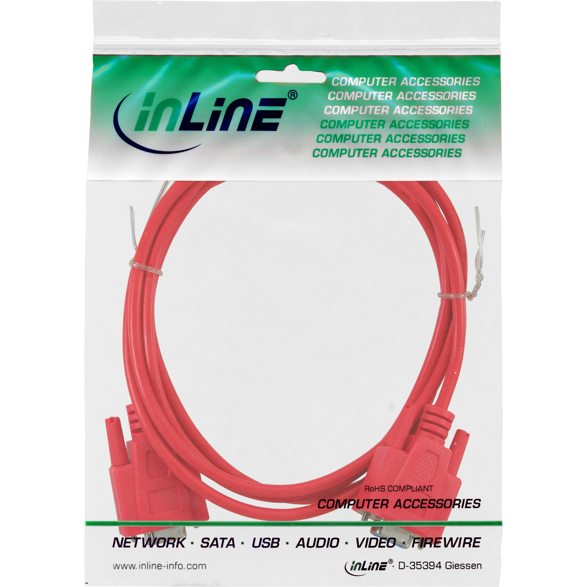 Inline® Nullmodemkabel, 9pol Buchse / Buchse, vergossen, rot, 3m Inline® Nullmodemkabel, 9pol Buchse / Buchse, vergossen, rot, 3m