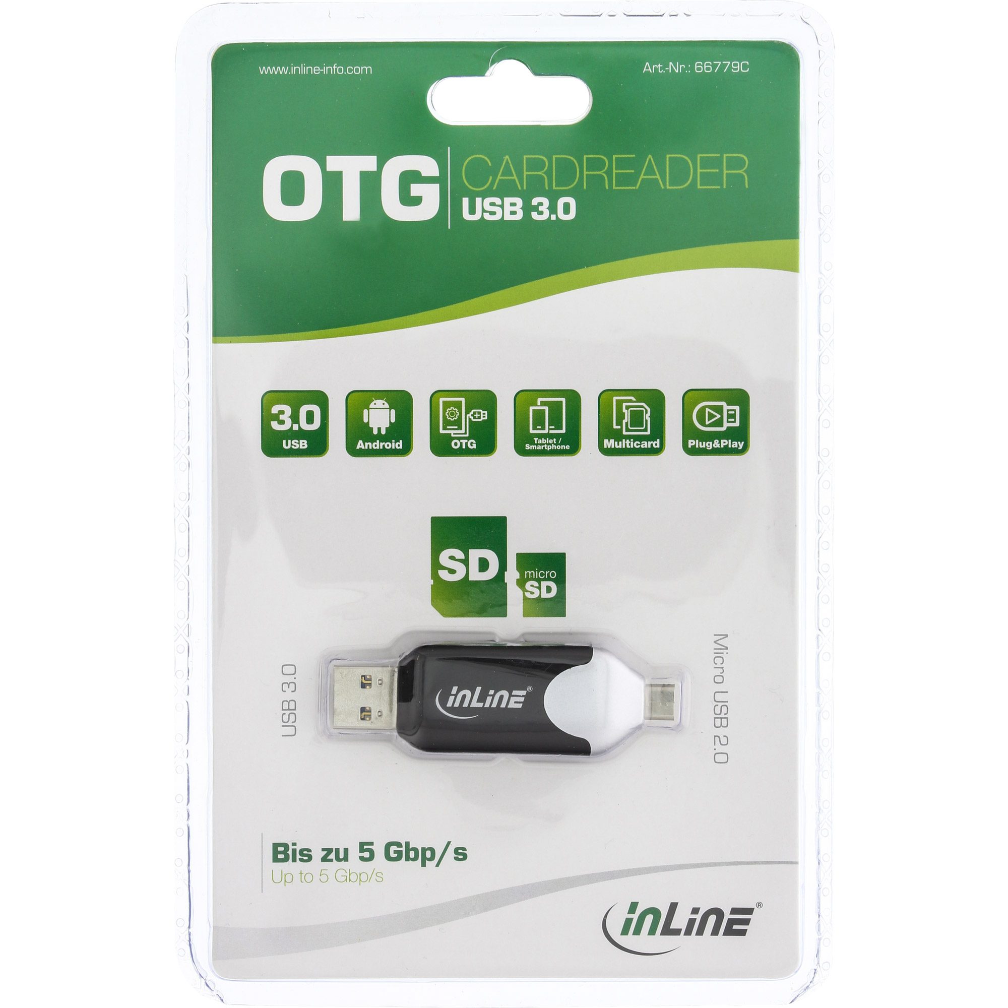 Inline® USB3.0 Dual Cardreader, USB A und Micro-USB 2.0 für SDXC und microSDXC Inline® USB3.0 Dual Cardreader, USB A und Micro-USB 2.0 für SDXC und microSDXC