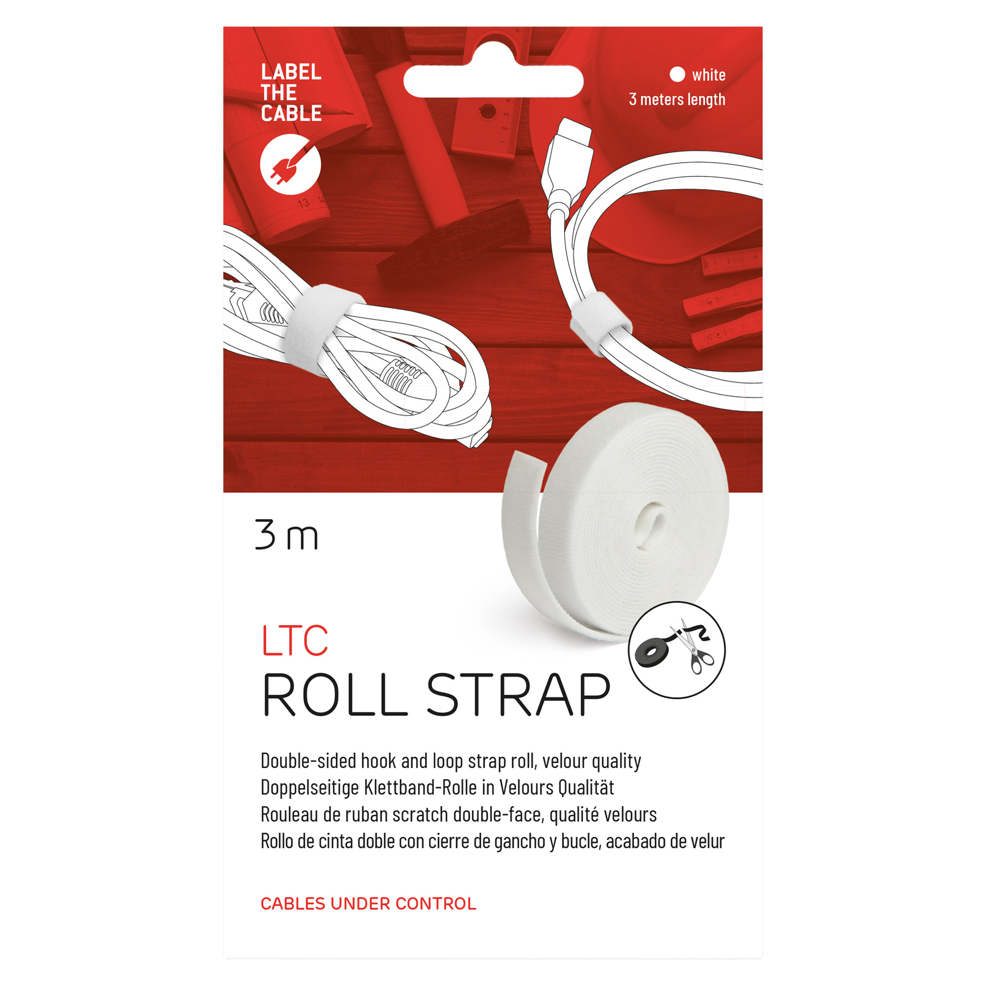 Label-The-Cable LTC Roll Strap, Klettbandrolle, 3m, weiß
