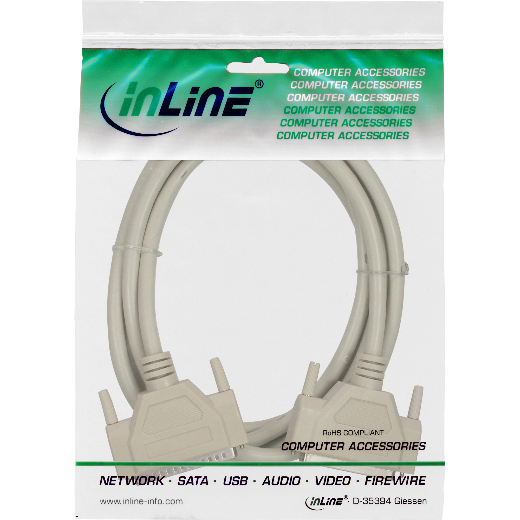Inline® Serielle VerLängerung, 37pol Stecker / Buchse, 1:1 belegt, 2m Inline® Serielle VerLängerung, 37pol Stecker / Buchse, 1:1 belegt, 2m