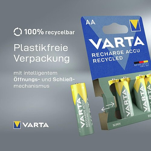 2x Varta NiMH AA Mignon 2100mAh HR6 Recycled Recharge Akku