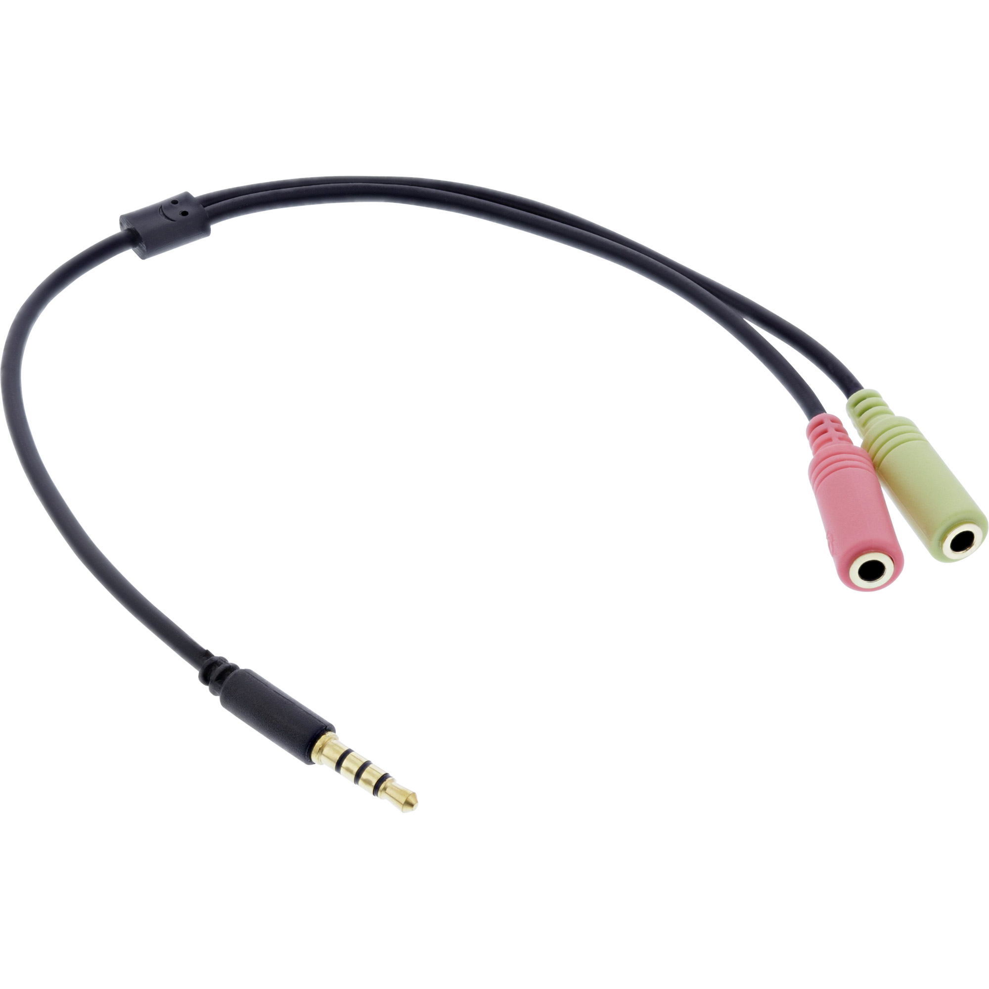 0.15m - Inline® Headset Adapterkabel, 3,5mm Stecker an 2x3,5mm Buchse, schwarz