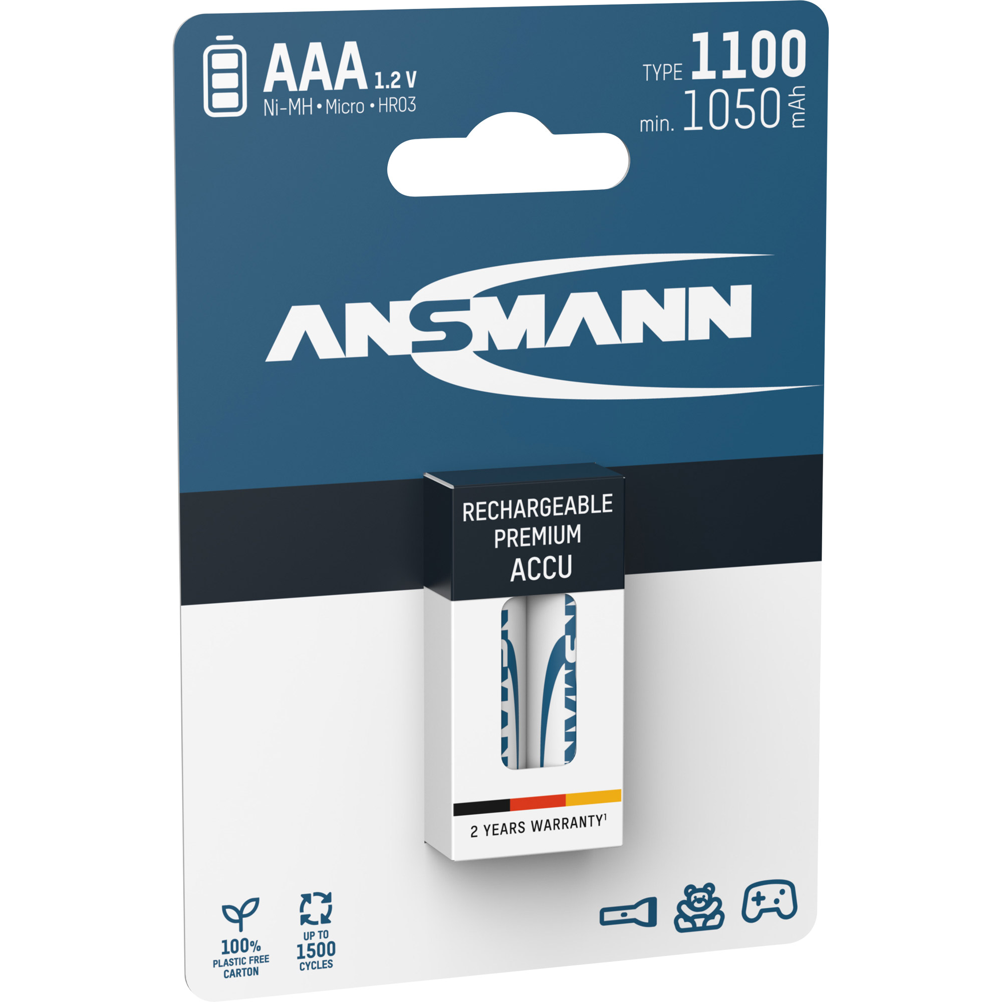 Ansmann NiMH AAA Micro 1100mAh HR03 Akku - 2er Verpackung Ansmann NiMH AAA Micro 1100mAh HR03 Akku - 2er Verpackung
