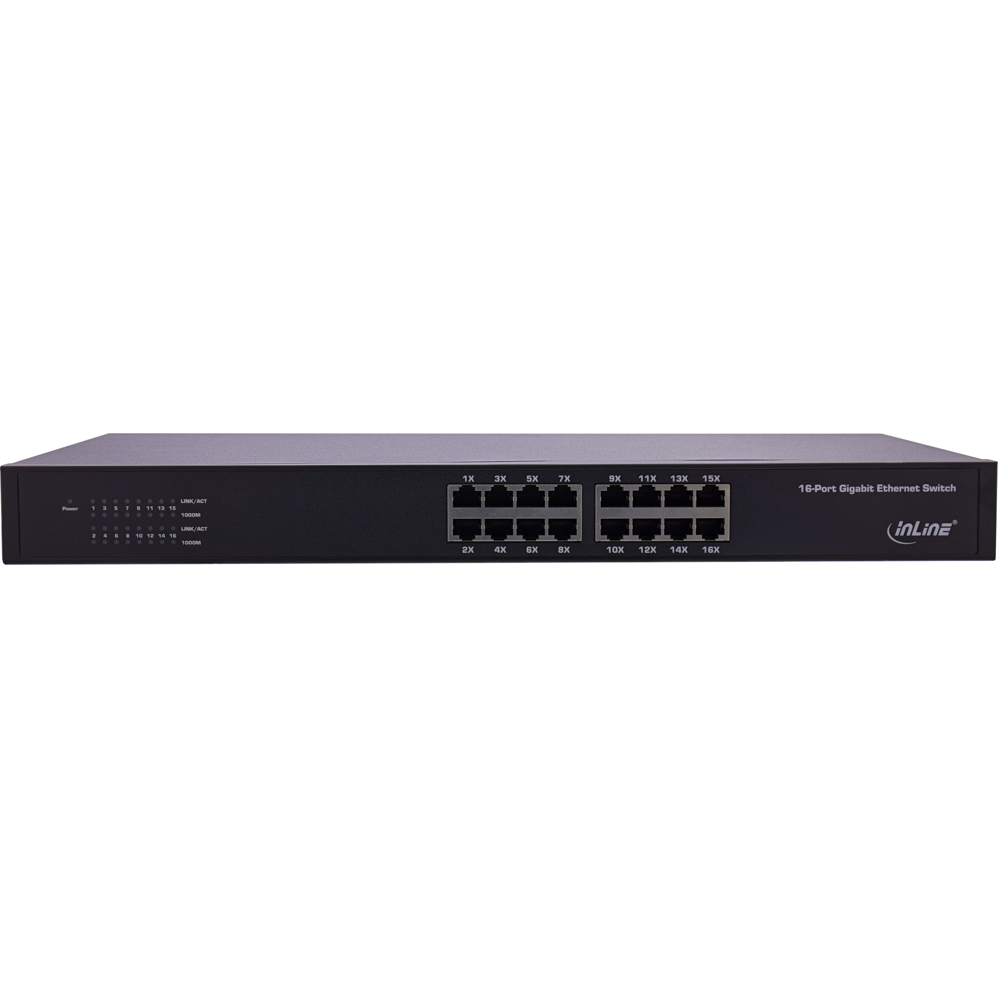 Inline® Gigabit Netzwerk Switch 16-Port, 1Gb/s, 19" 1HE, Lüfterlos