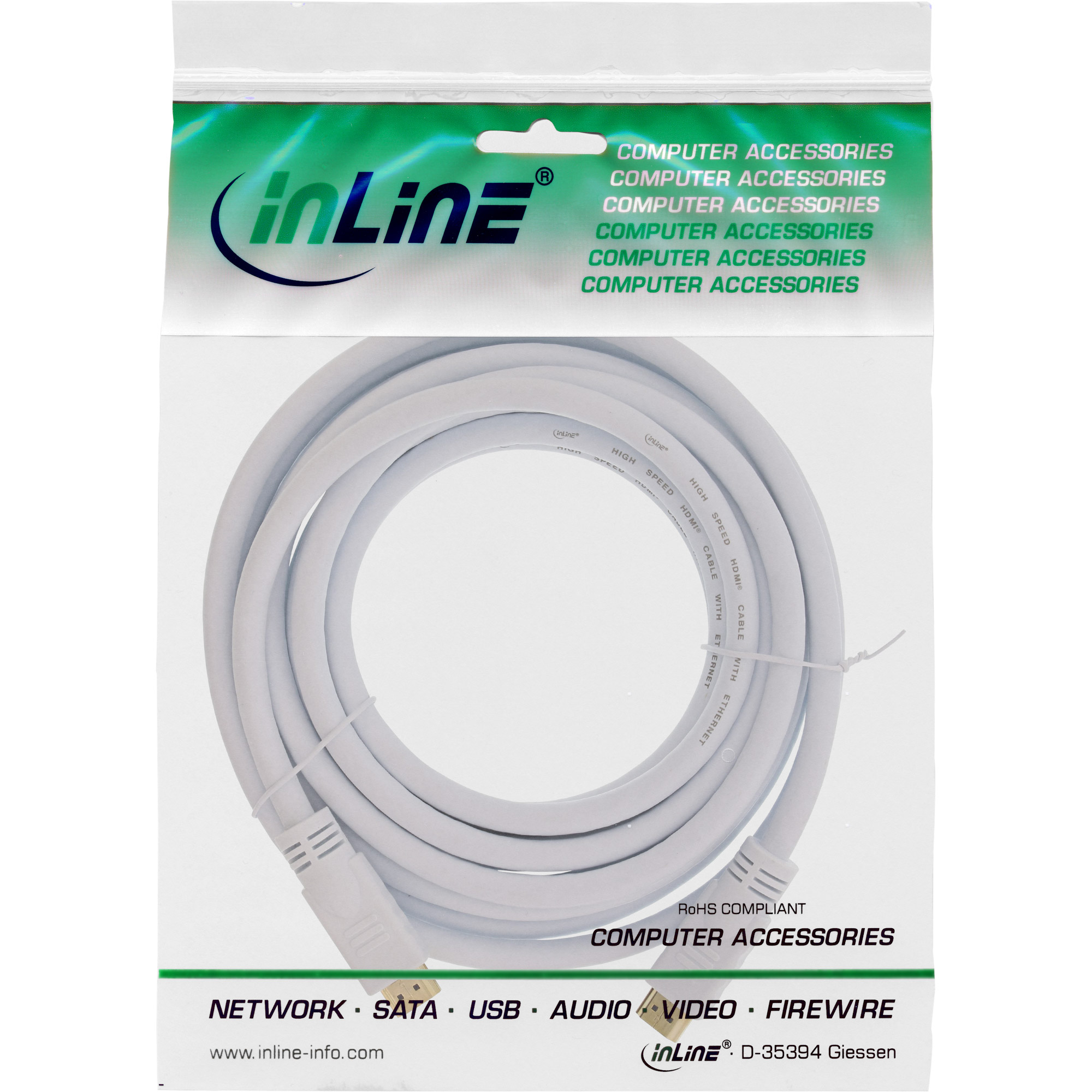 Inline® HDMI-High Speed Kabel mit Eth., Premium, ST / ST, weiß / gold, 5m