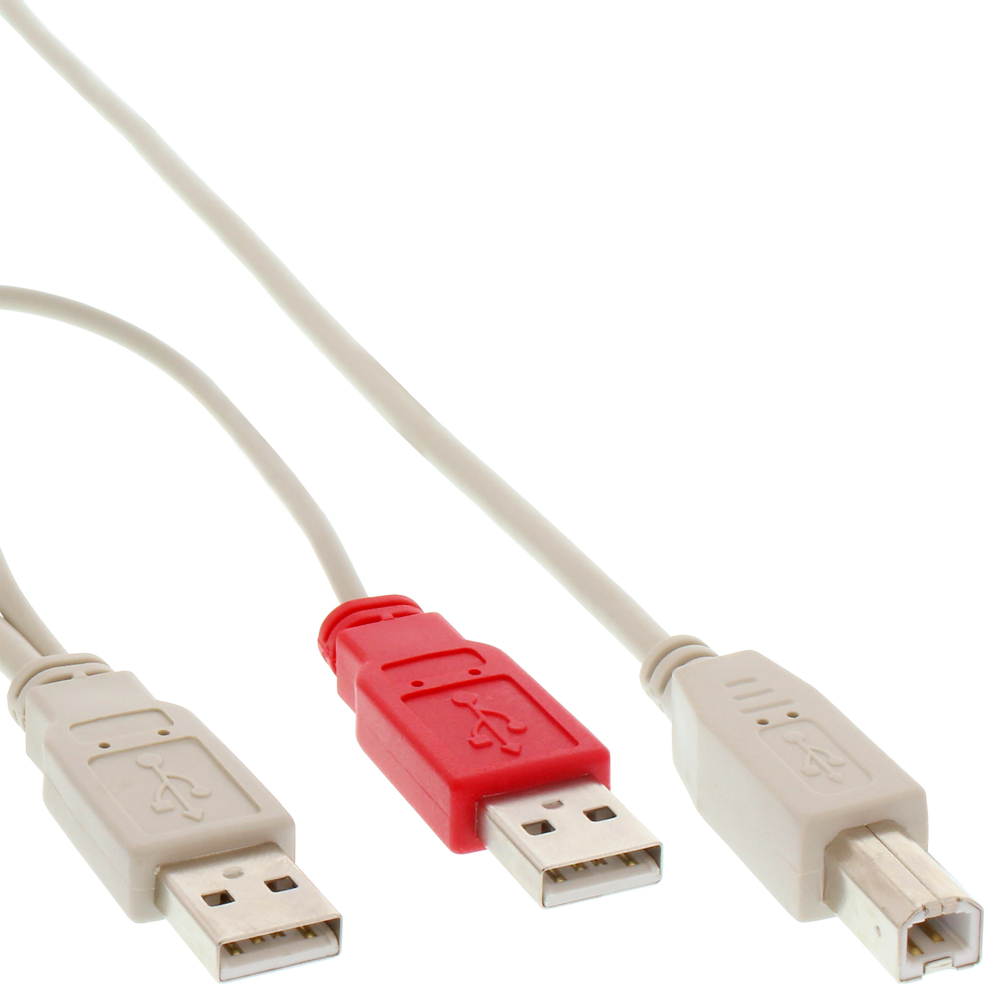 Inline® USB 2.0 Y-Anschlußkabel, 2x Stecker A an Stecker B, 1,0m