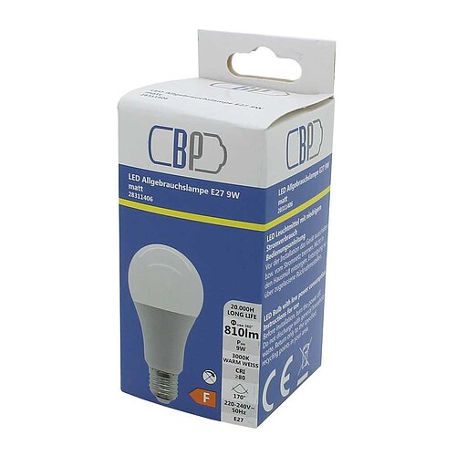 BP LED Allgebrauchslampe E27 9W warm weiß matt