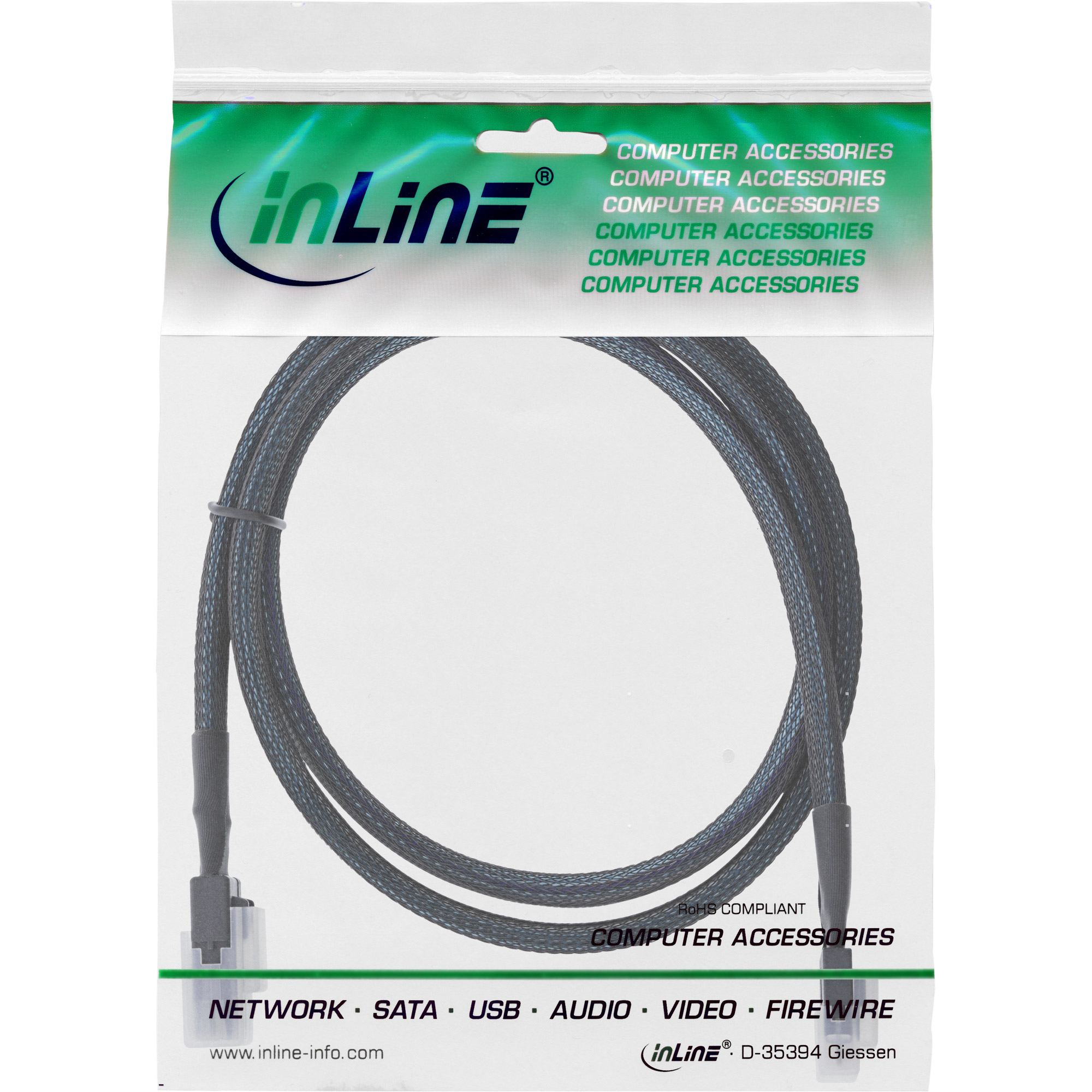 Inline® Slim SAS Kabel, SFF-8654 zu Mini SAS SFF-8087, 12Gb/s, 0,5m