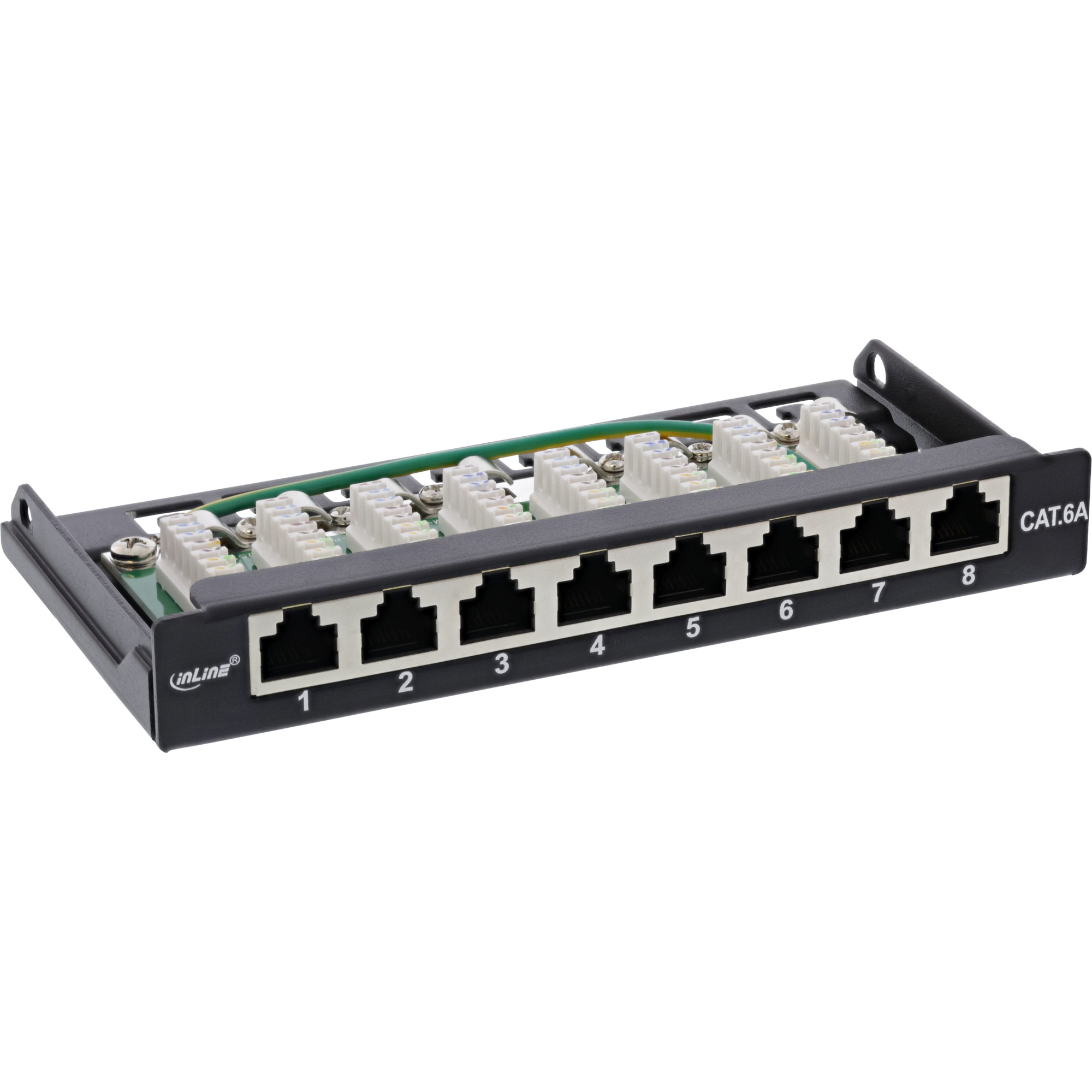 Inline® Patchfeld Cat.6A 8-fach 0,5HE Tisch/Wand-Montage, schwarz, RAL9005