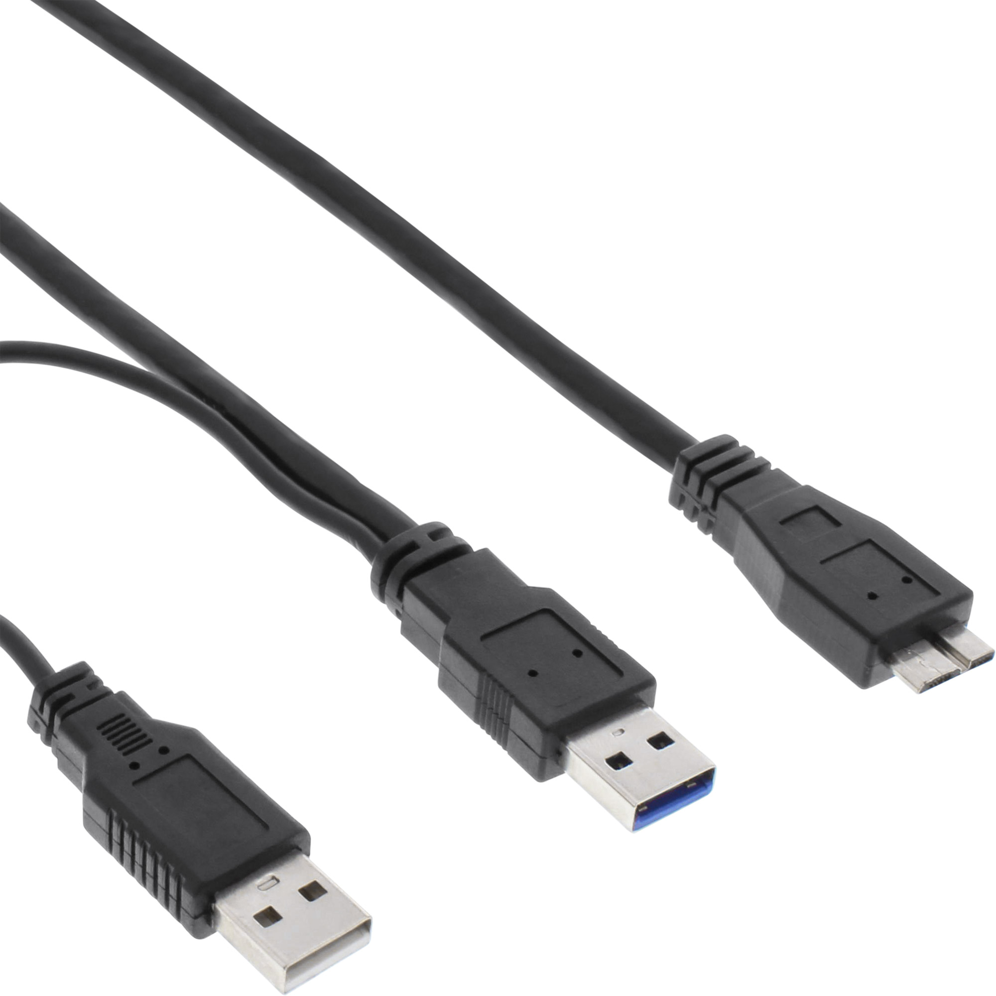 Inline® USB 3.2 Gen.1 Y-Kabel, 2x A an Micro B, schwarz, 1,5m