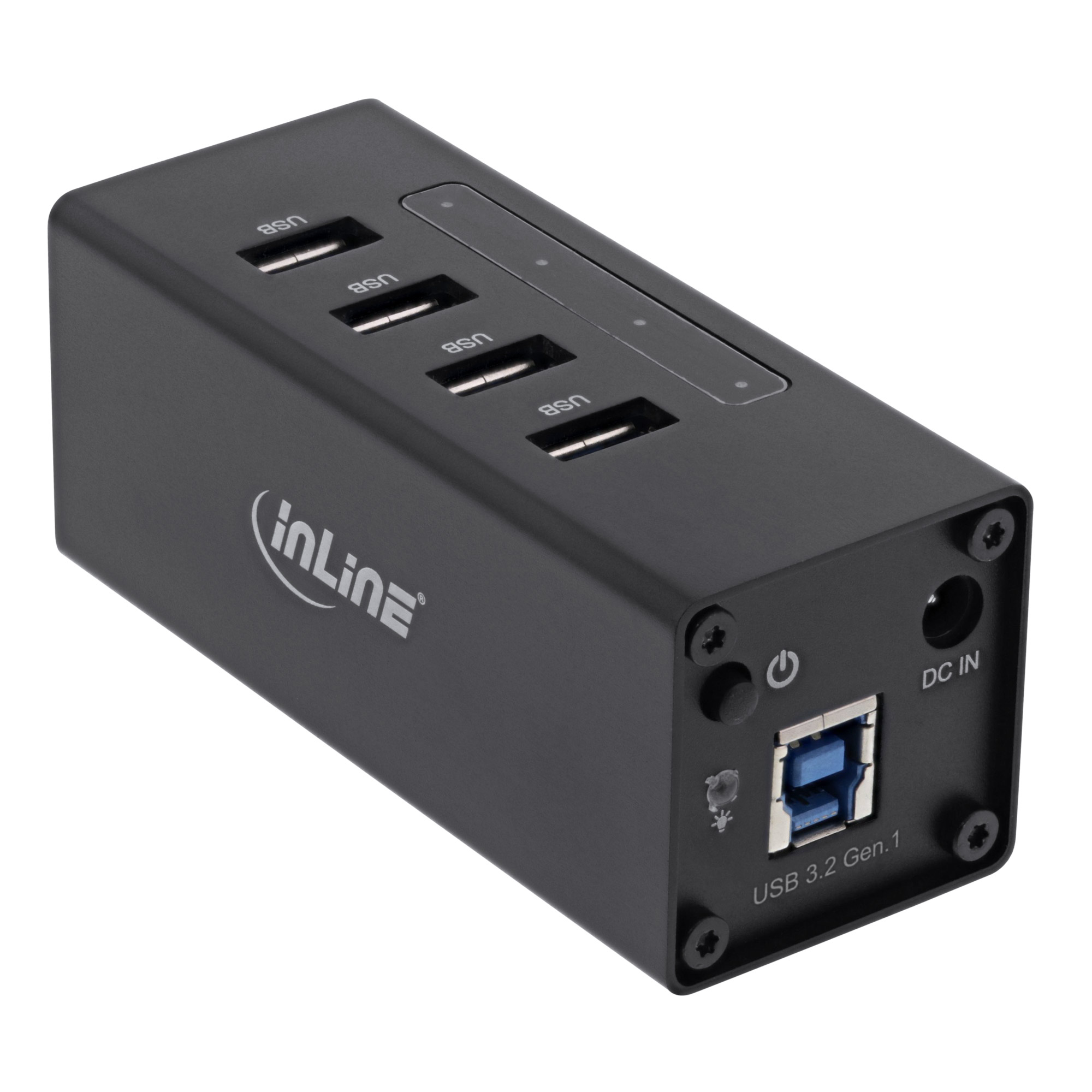 Inline® USB 3.0 Hub, 4 Port, Aluminiumgehäuse, schwarz, mit 2,5A Netzteil