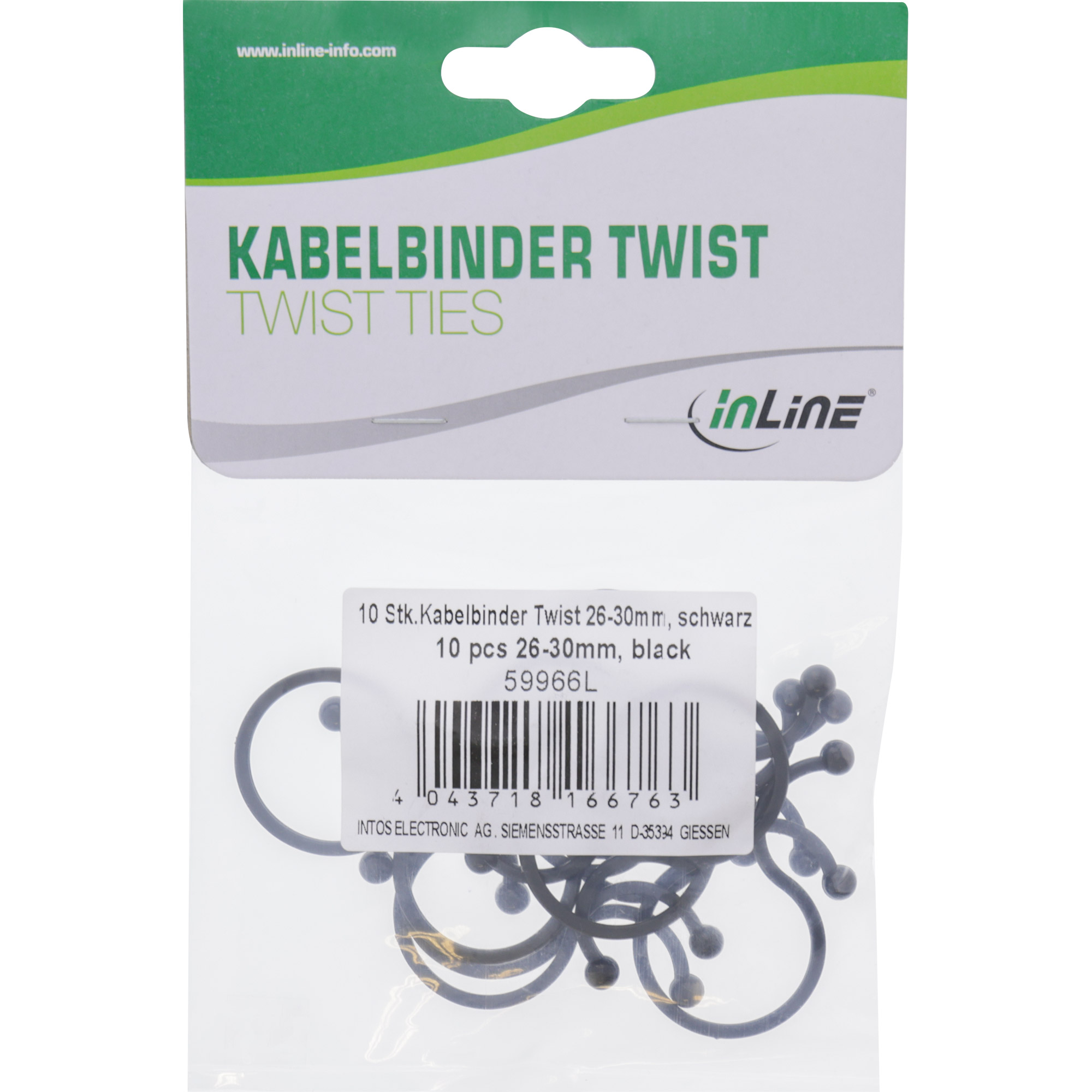Inline® Kabelbinder Twist 26-30mm, schwarz, 10 Stück