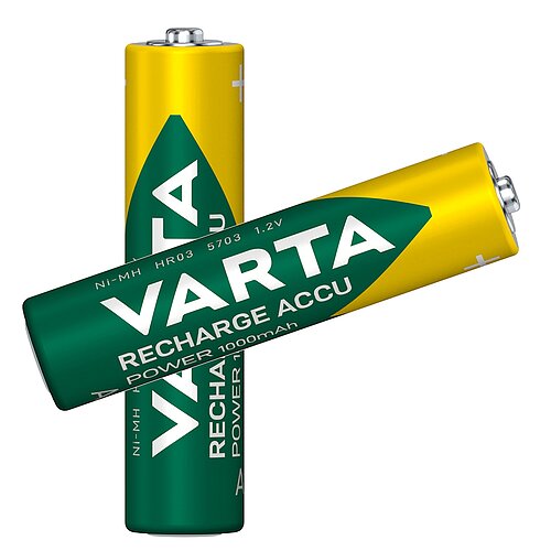2x Varta NiMH AAA Micro 1000mAh HR03 Power Recharge Akku