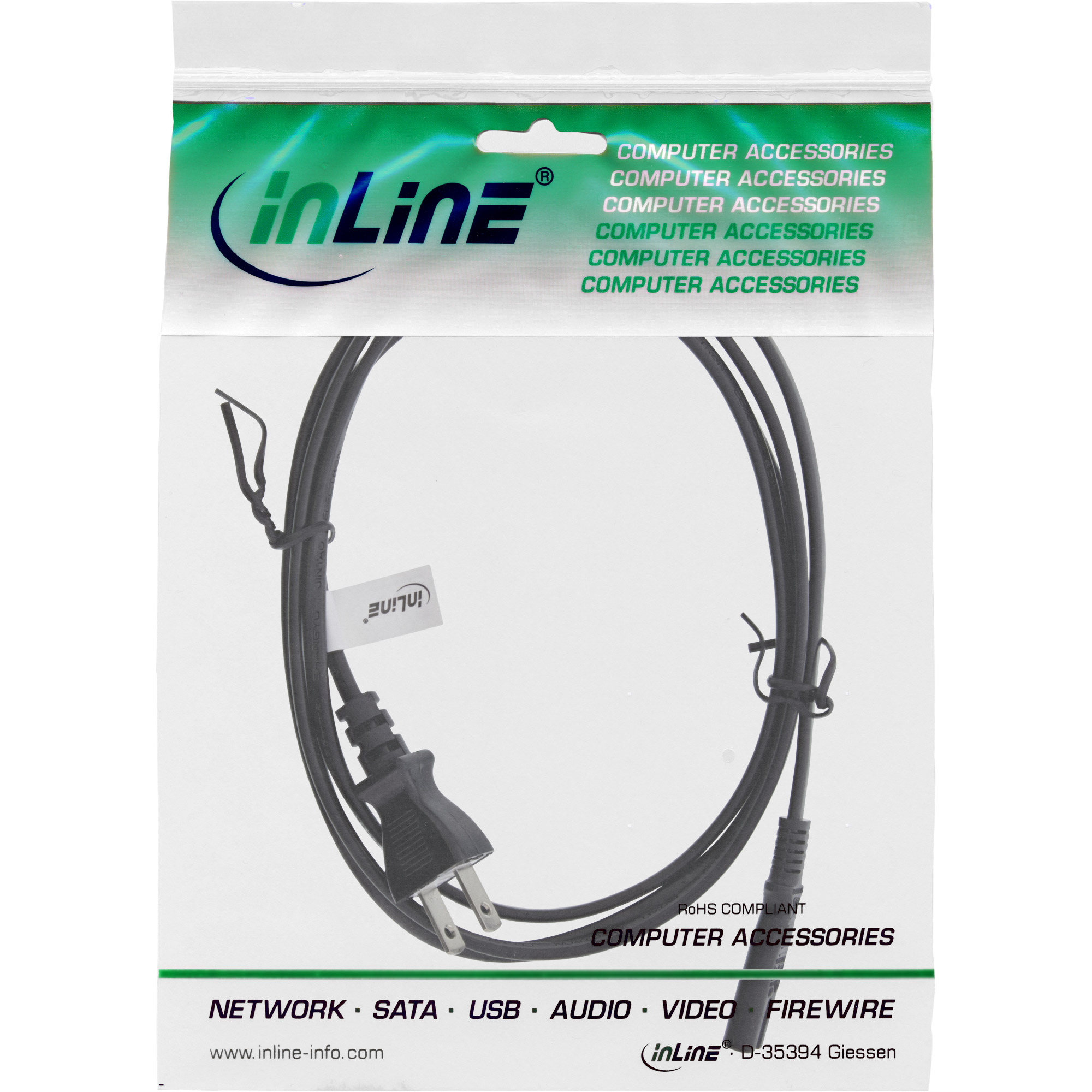 Inline® Netzkabel, Netzstecker Japan auf Euro 8 C7 Stecker, schwarz, 1,8m