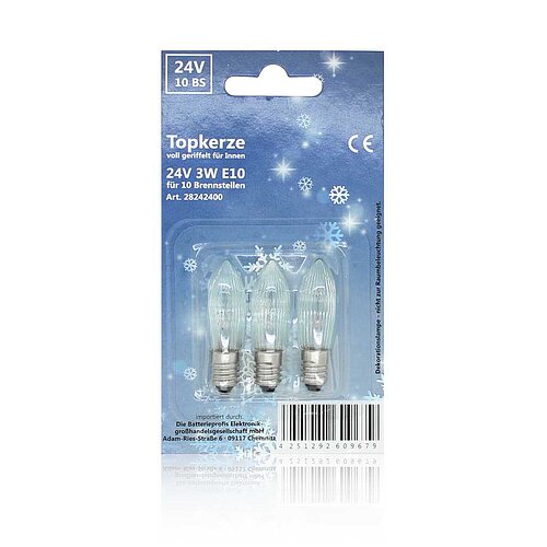 Topkerze voll geriffelt 24V 3W E10 3er-Blister