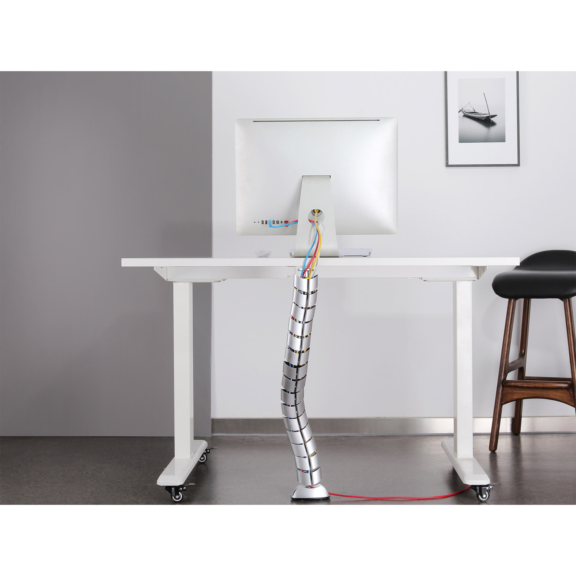 Inline® Kabelkanal flexibel, vertikal für Tische, 2 Kammern, 0,80m, silber