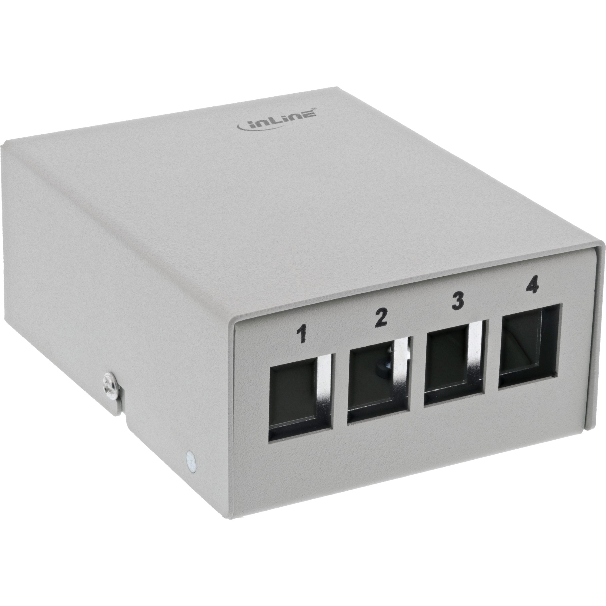 Inline® Patchfeld-Dose Aufputz für 4x Keystone RJ45, Metall, lichtgrau RAL7035
