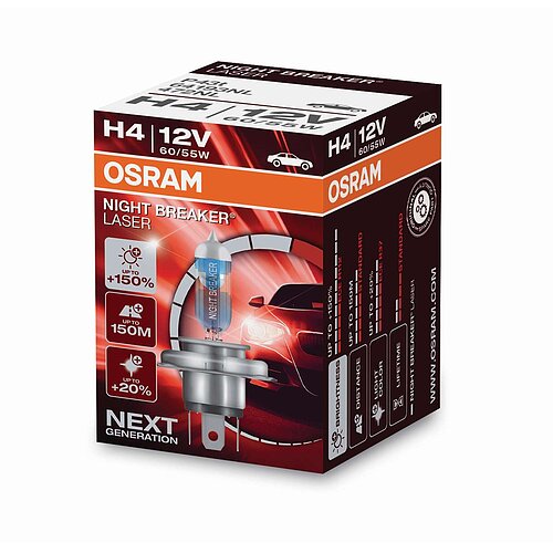OSRAM H4 12V 60/55W P43t NIGHT BREAKER® LASER +150% mehr Helligkeit 1 Stück