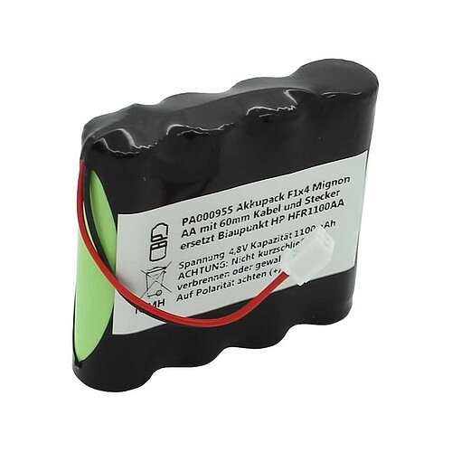 Akkupack NiMH 4,8V 1100mAh F1x4 Mignon AA mit 60mm Kabel und Stecker ersetzt Blaupunkt HP HFR1100AA