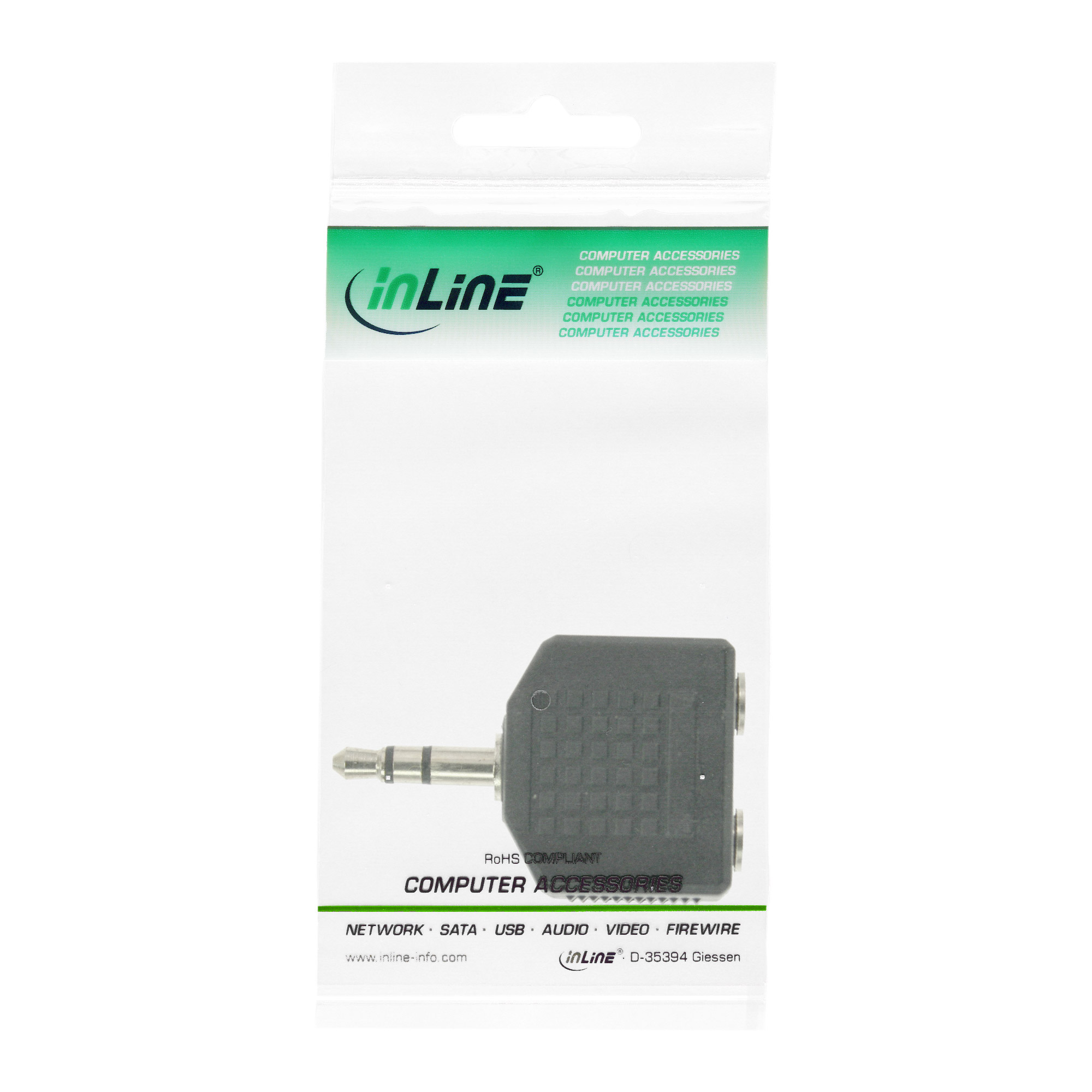 Inline® Audio Adapter, 3,5mm Klinke Stecker an 2x 3,5mm Klinke Buchse, Stereo