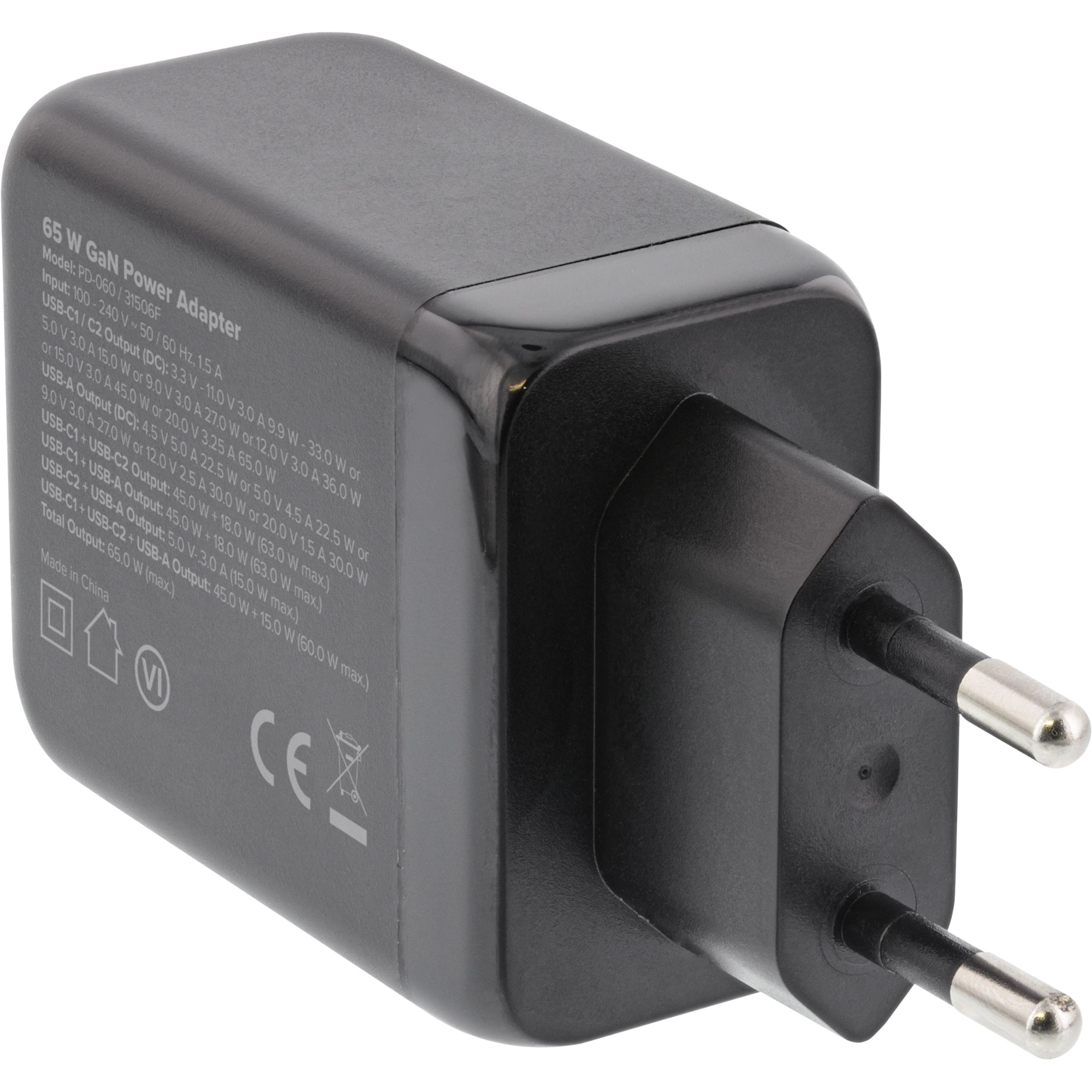 Inline® USB PD Netzteil, GaN Ladegerät, 3-Port, Dual USB-C + USB-A, 65W Inline® USB PD Netzteil, GaN Ladegerät, 3-Port, Dual USB-C + USB-A, 65W