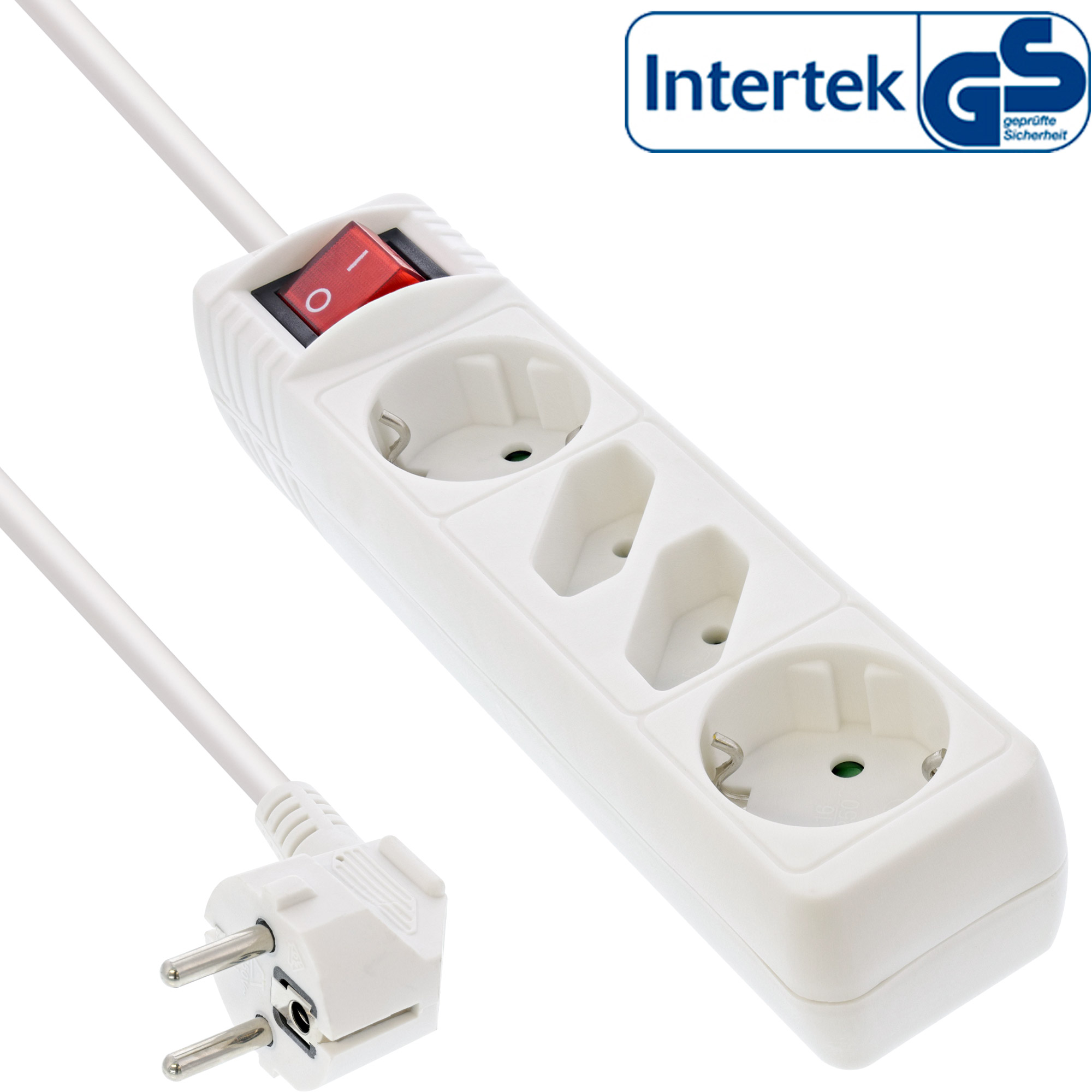 Inline® Steckdosenleiste, 4-fach, 2x Schutzkontakt + 2x Euro, weiß, 1,5m